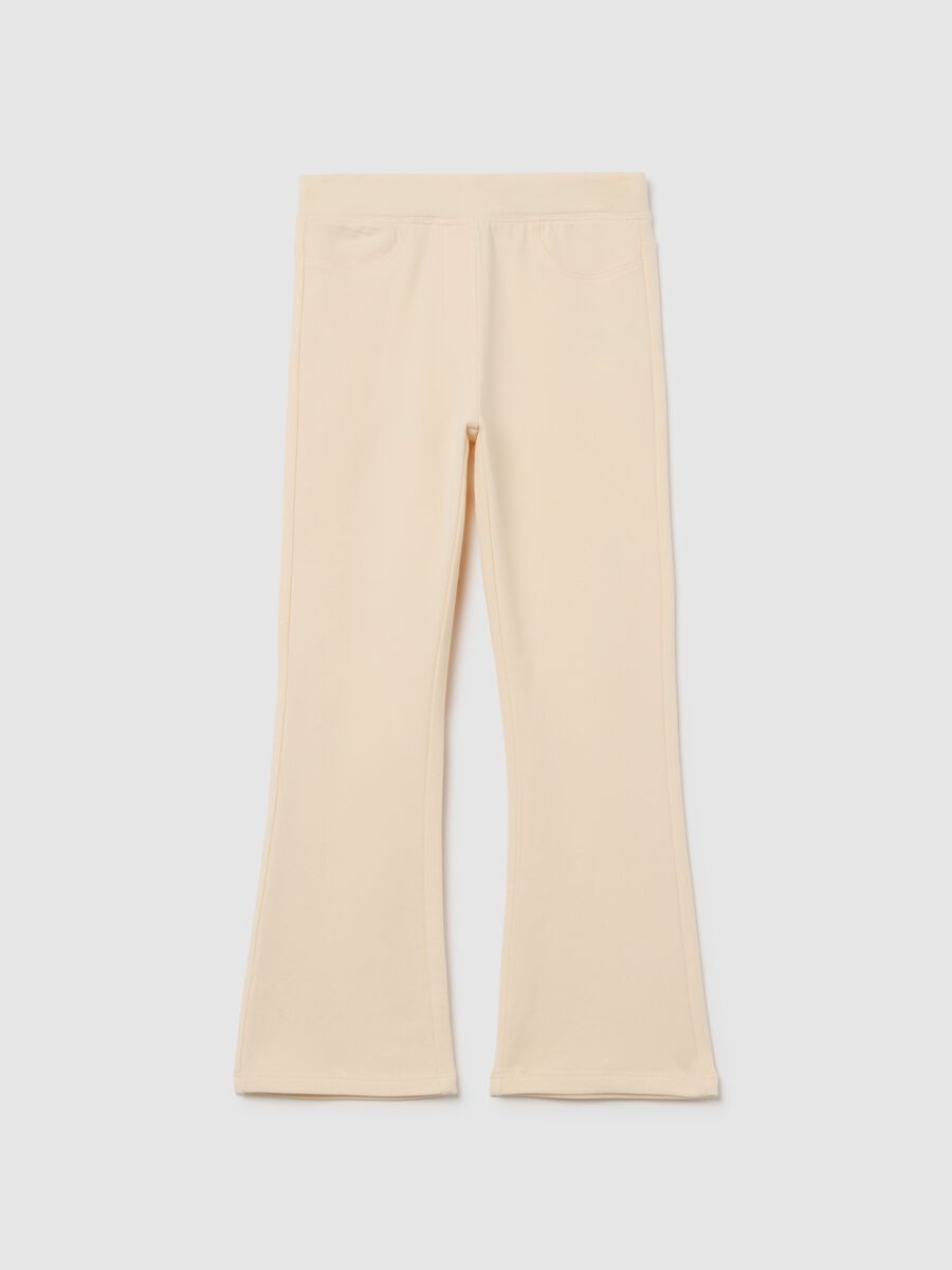 Treggings flare da bambina in cotone elasticizzato beige_0