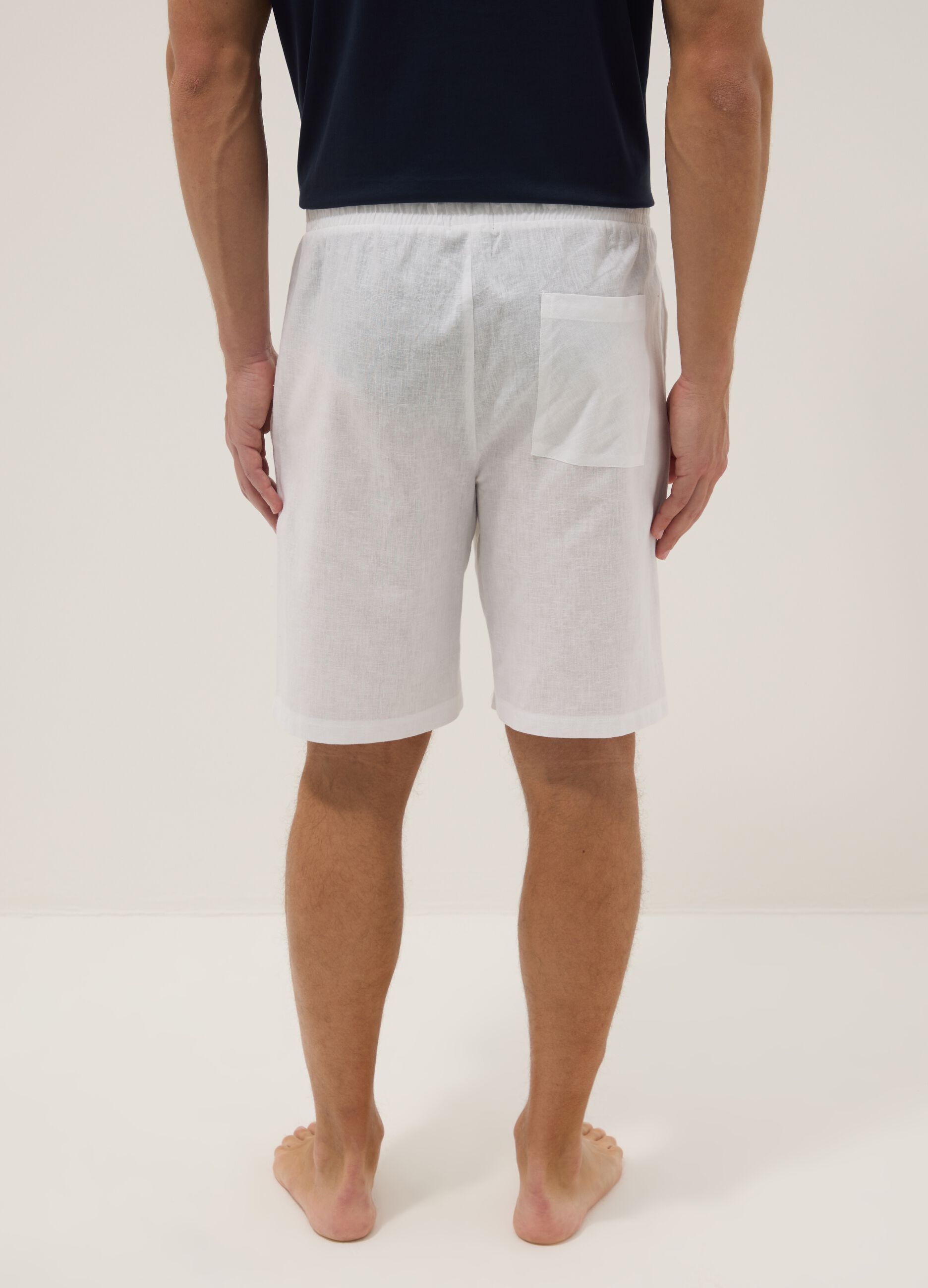 White cotton and linen blend pyjama shorts, regular fit