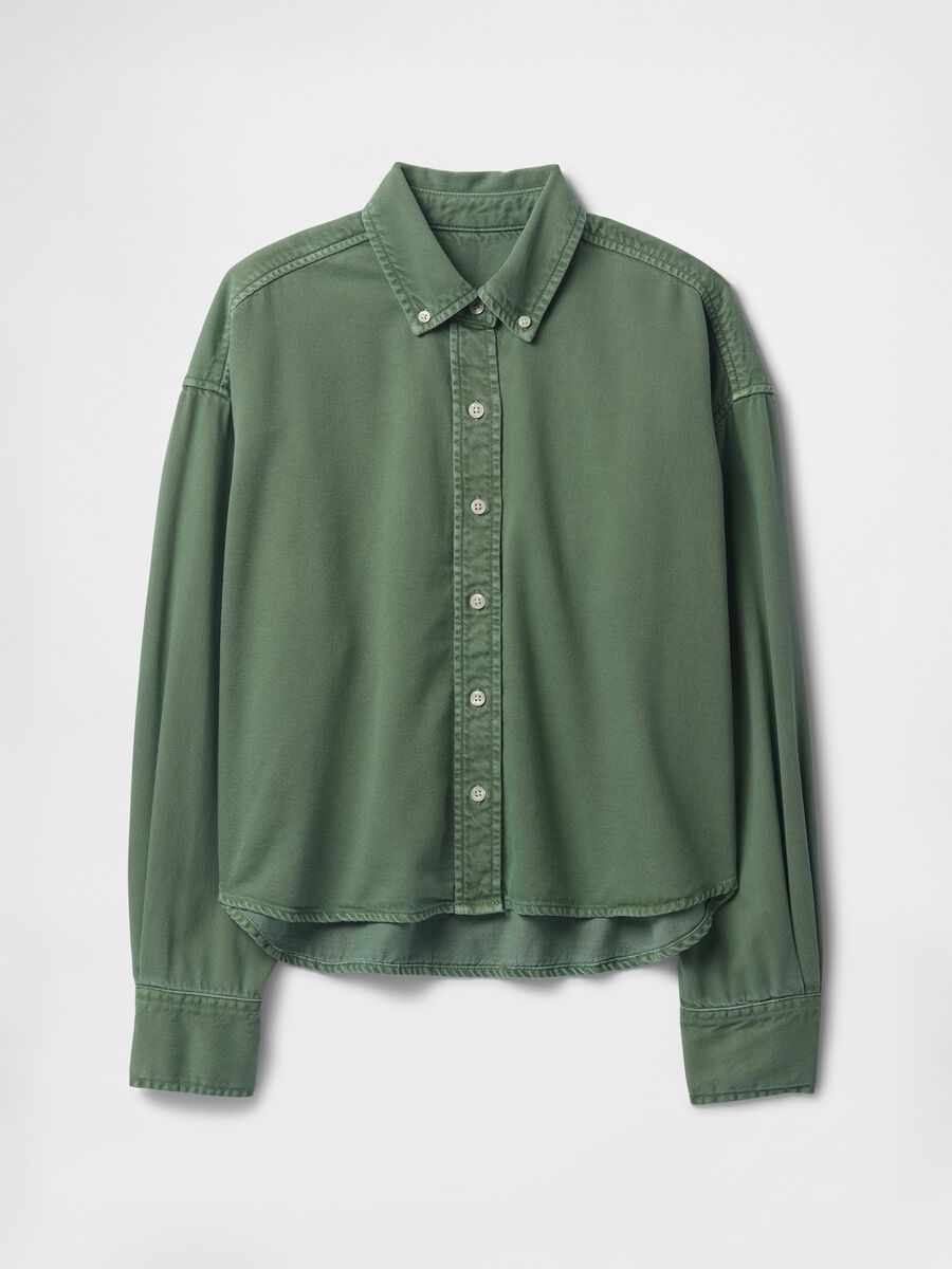 Camicia cropped in cotone verde_3