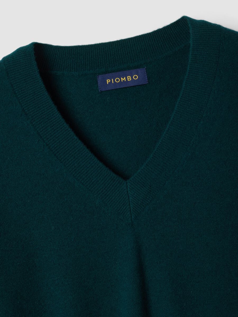 Green pure wool jumper with deep V-neck_1