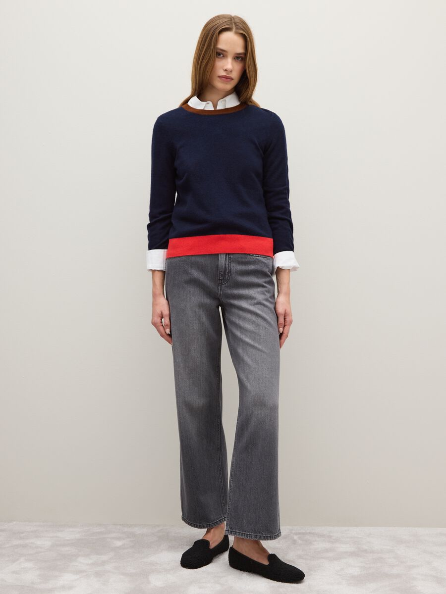 Pure Blue Wool Jumper with Contrast Cuffs_1