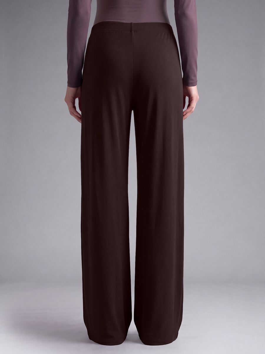 Pantaloni marroni in tessuto elasticizzato wide leg_3