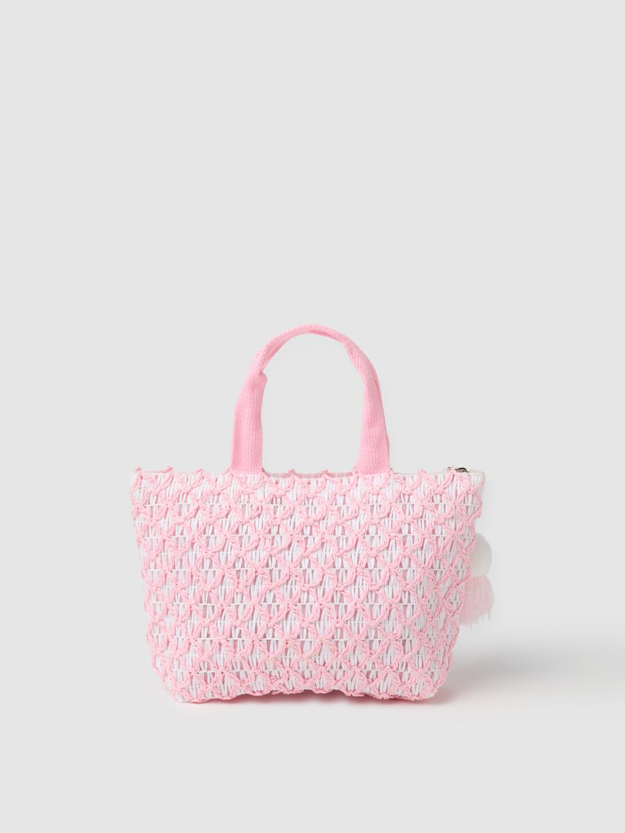 Maxi bag in raffia rosa e bianco_1