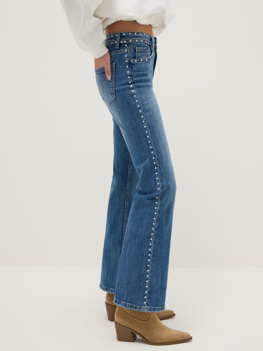Blue denim bootcut jeans with studs_3