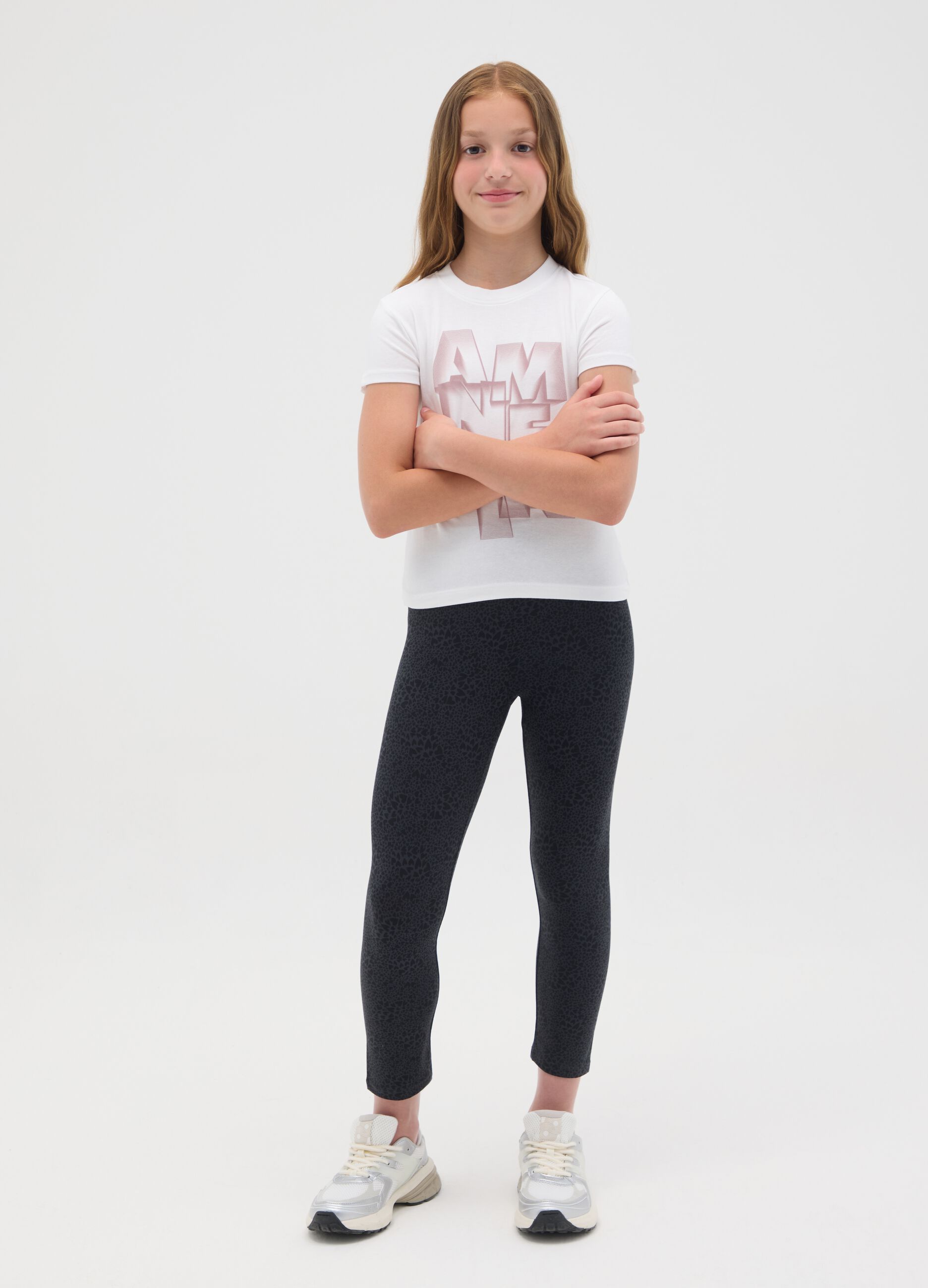 Girls' black skinny stretch cotton trousers
