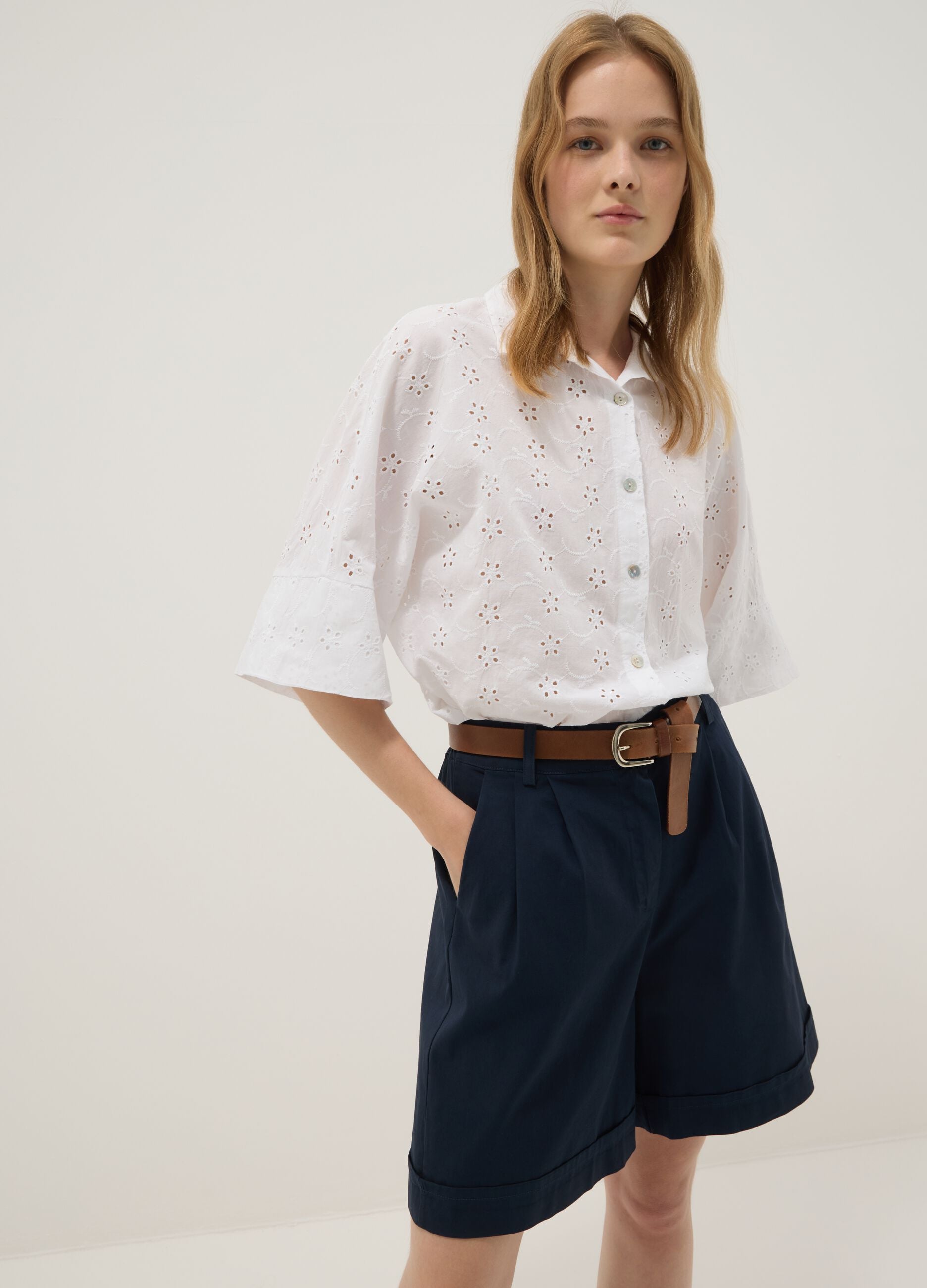Blue stretch cotton shorts