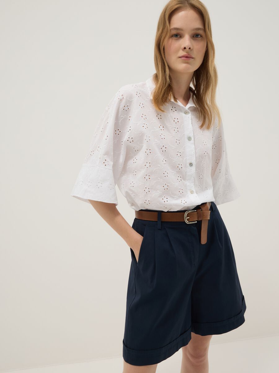 Shorts blu in cotone elasticizzato_0