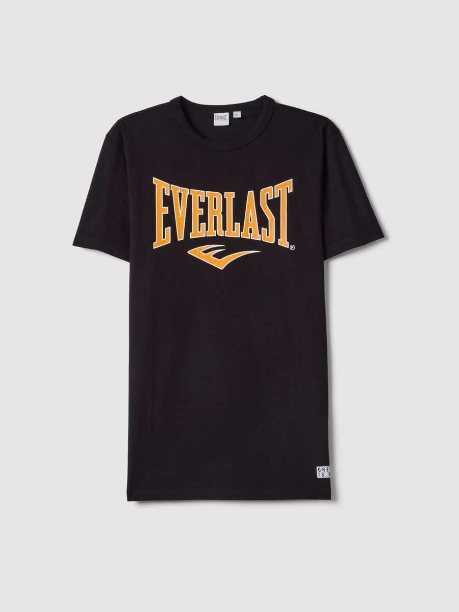 Black pure cotton regular fit T-shirt with Everlast logo_4