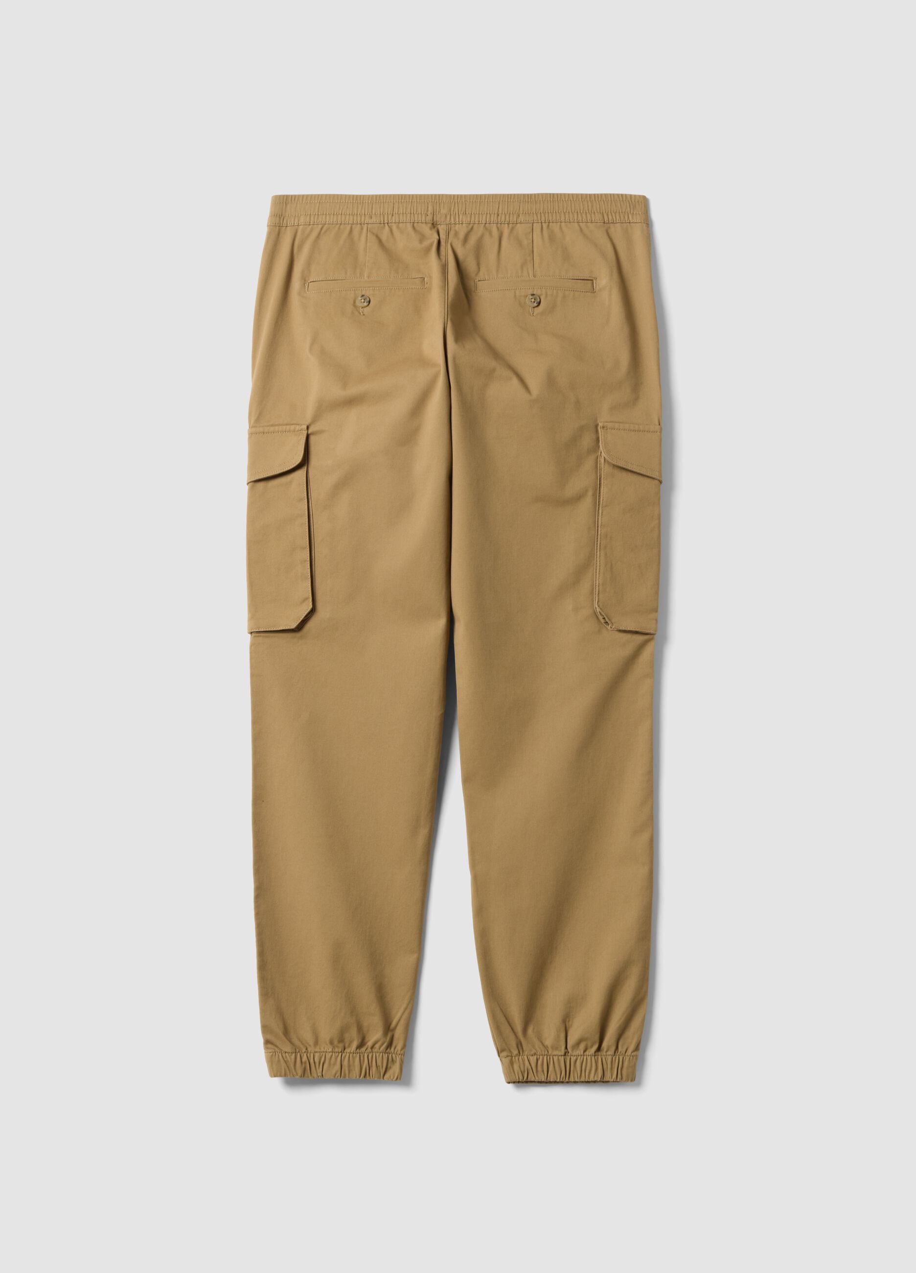 Pantaloni cargo marroni in cotone elasticizzato regular fit
