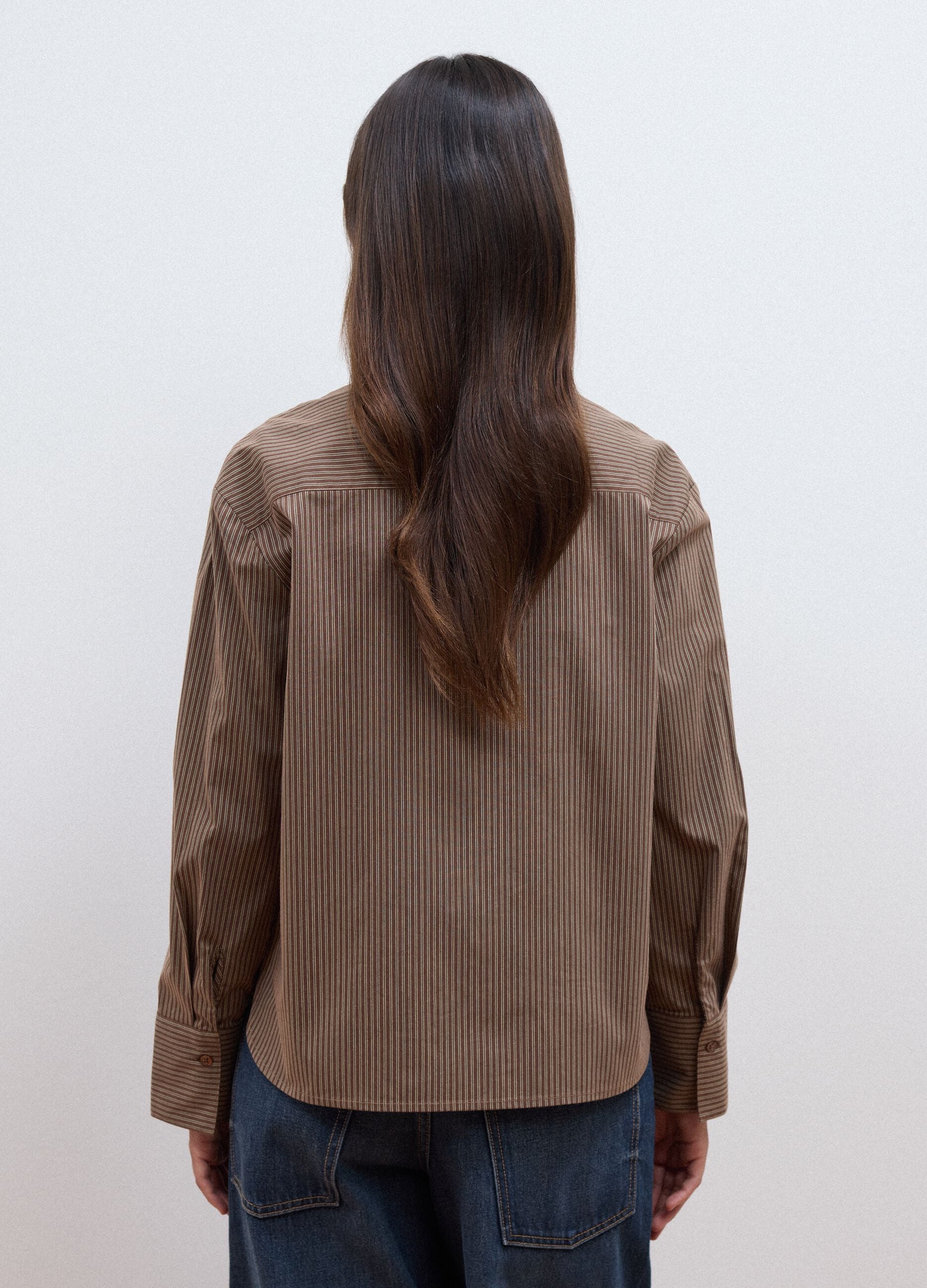 Brown striped stretch-cotton shirt with matching tie