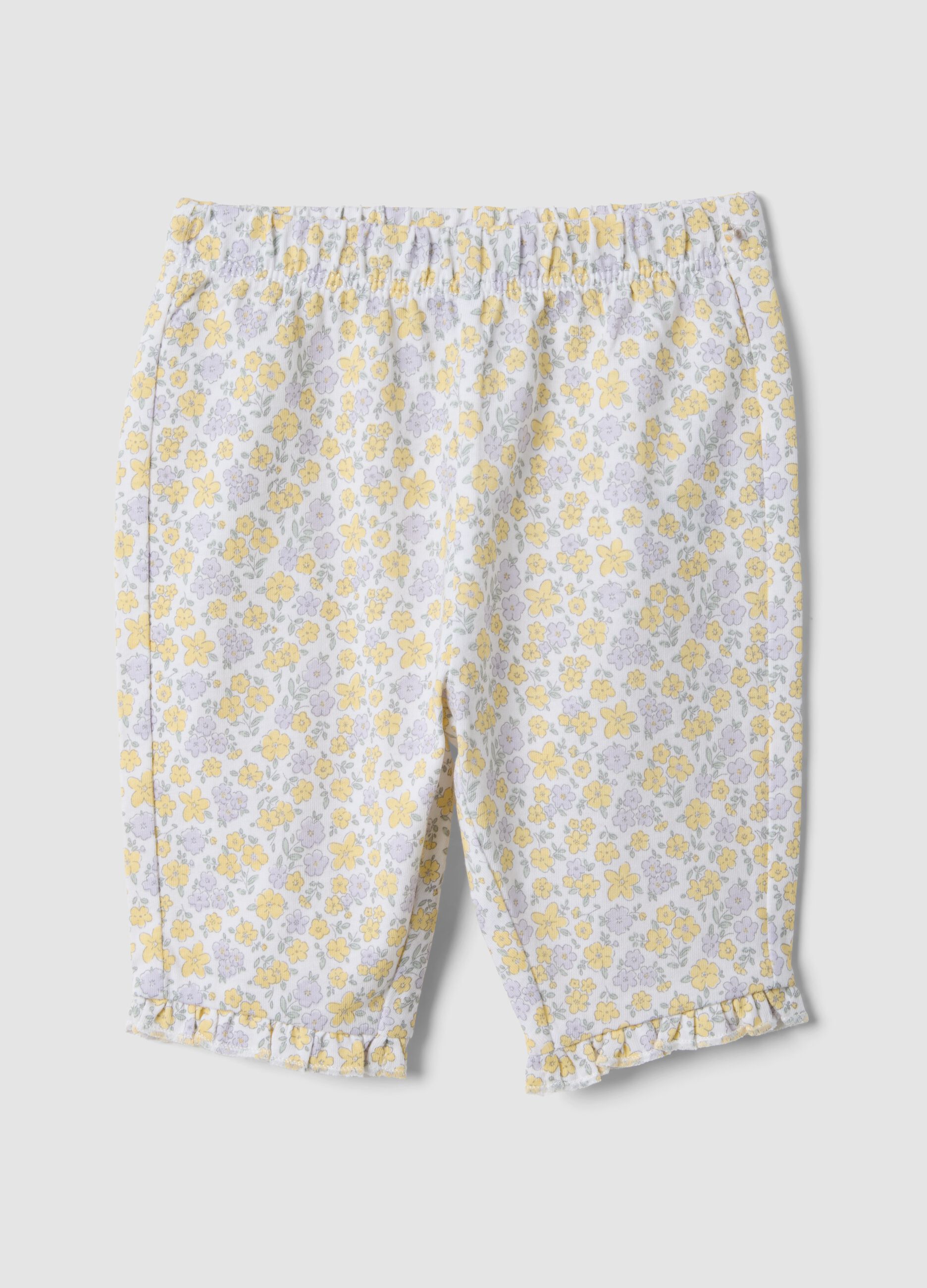 White pure organic cotton leggings with floral print