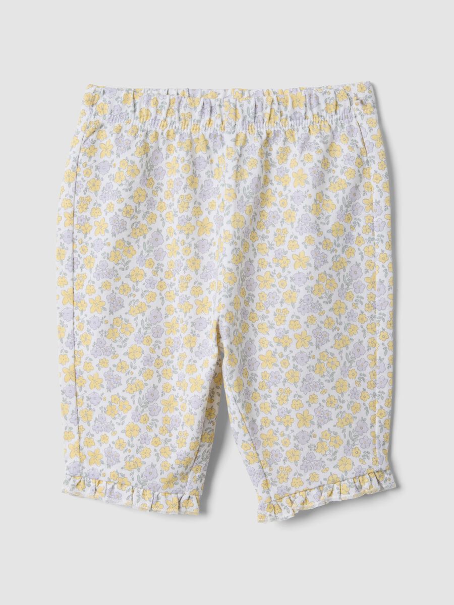 White pure organic cotton leggings with floral print_0