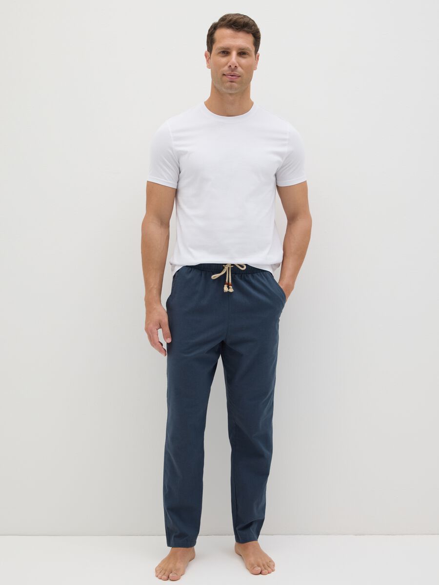 Men's Blue Cotton Blend Regular Fit Trousers_0