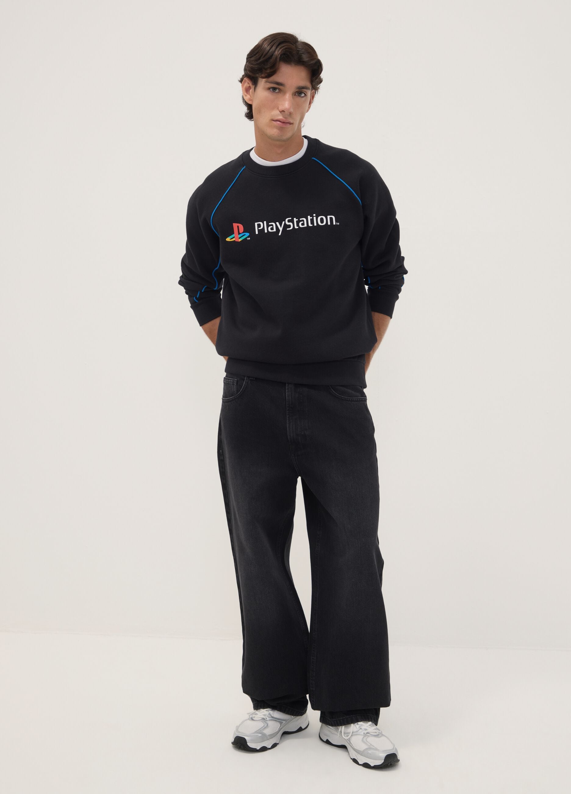 Black cotton-blend sweatshirt with PlayStation print