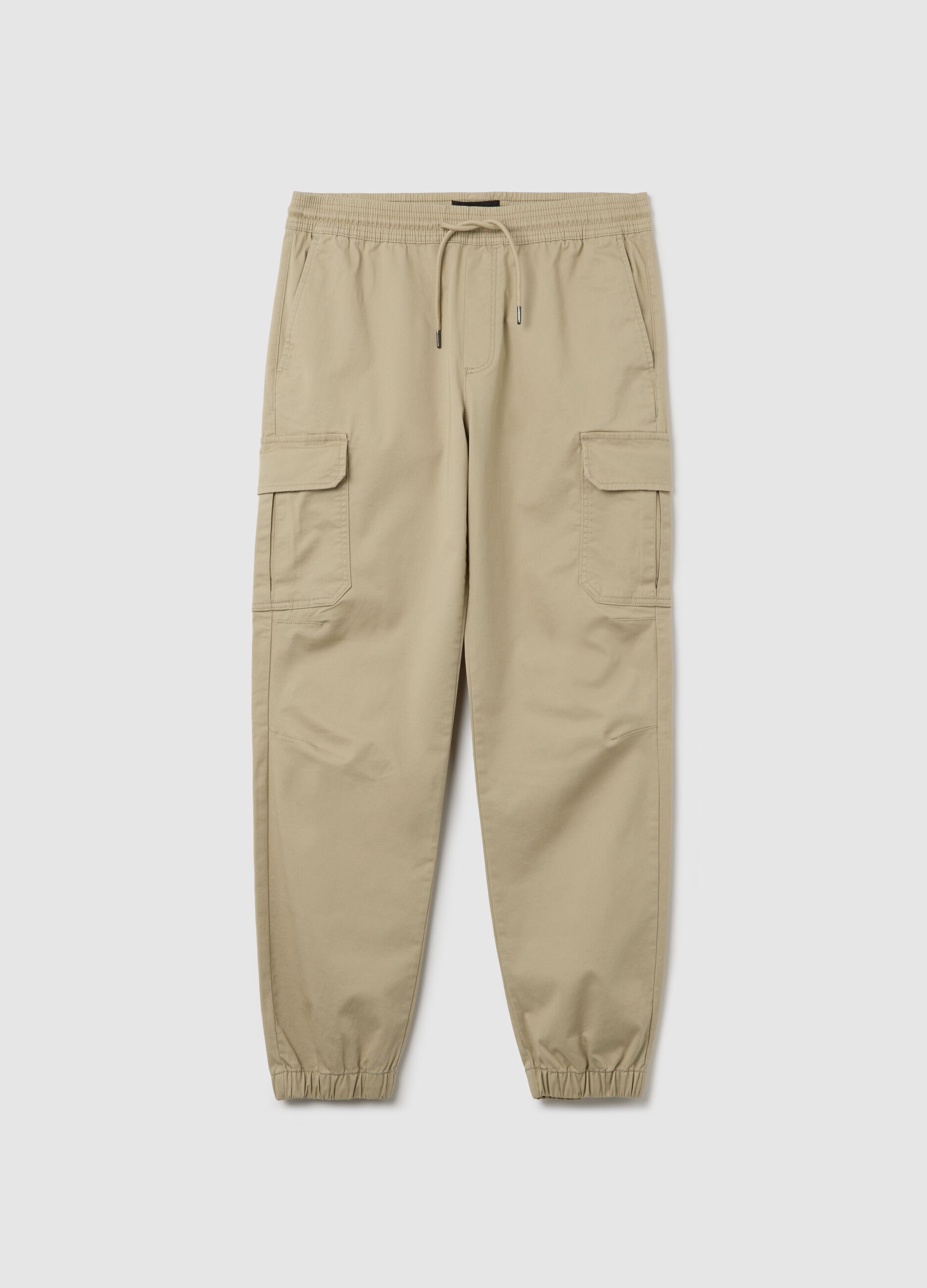 Beige cargo joggers with drawstring