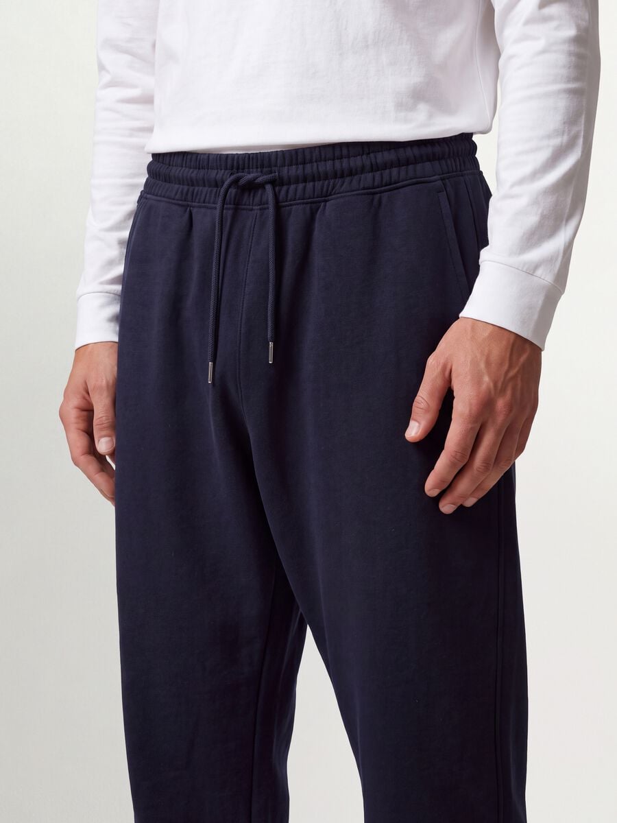 Blue cotton-blend joggers with cuffed hem and drawstring_1