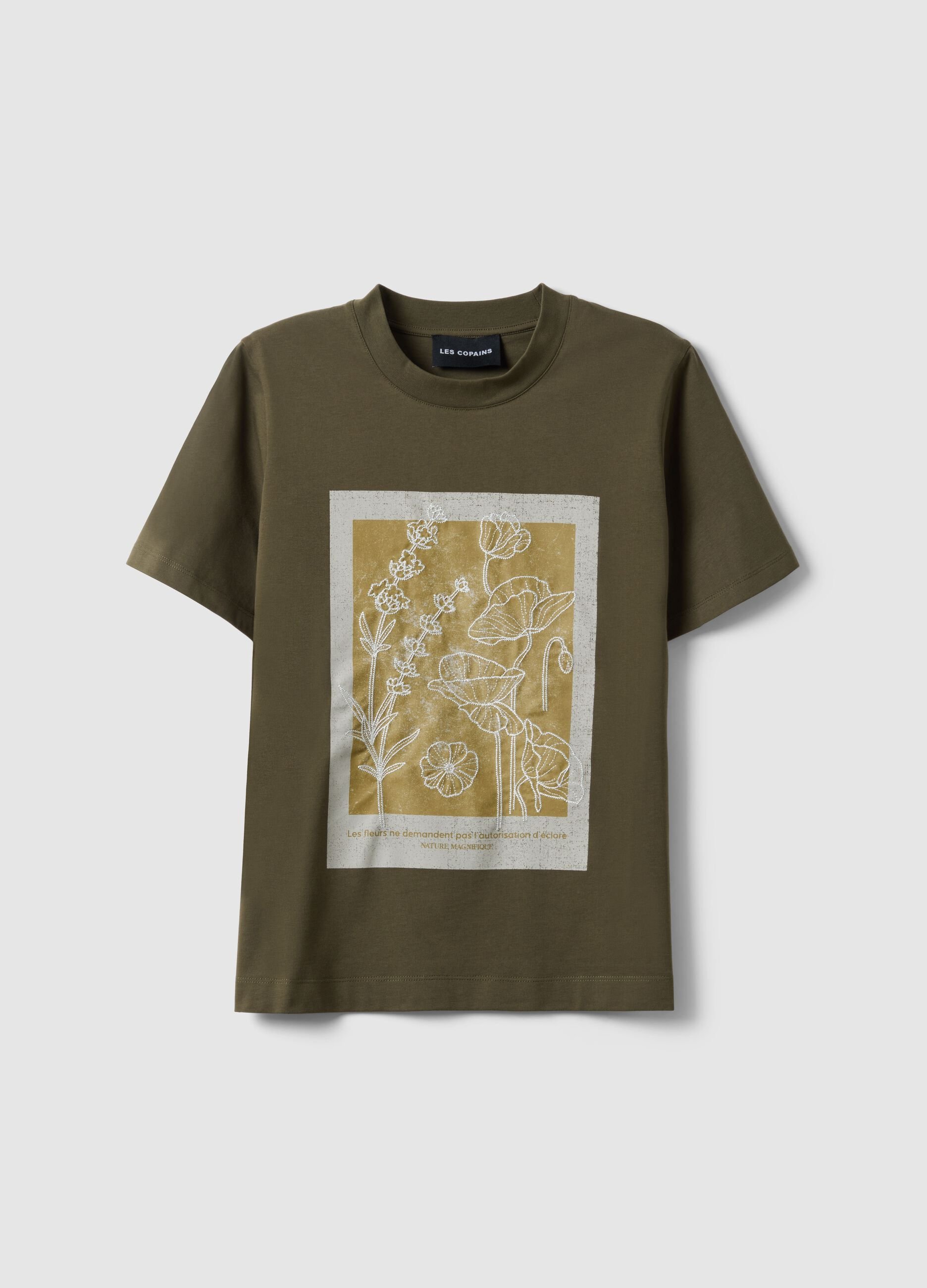 Green pure cotton regular fit T-shirt with floral print