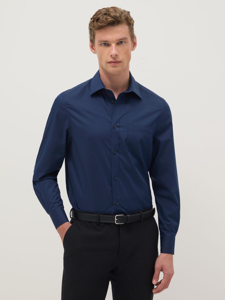 Regular fit blue shirt with classic collar - easy iron_0
