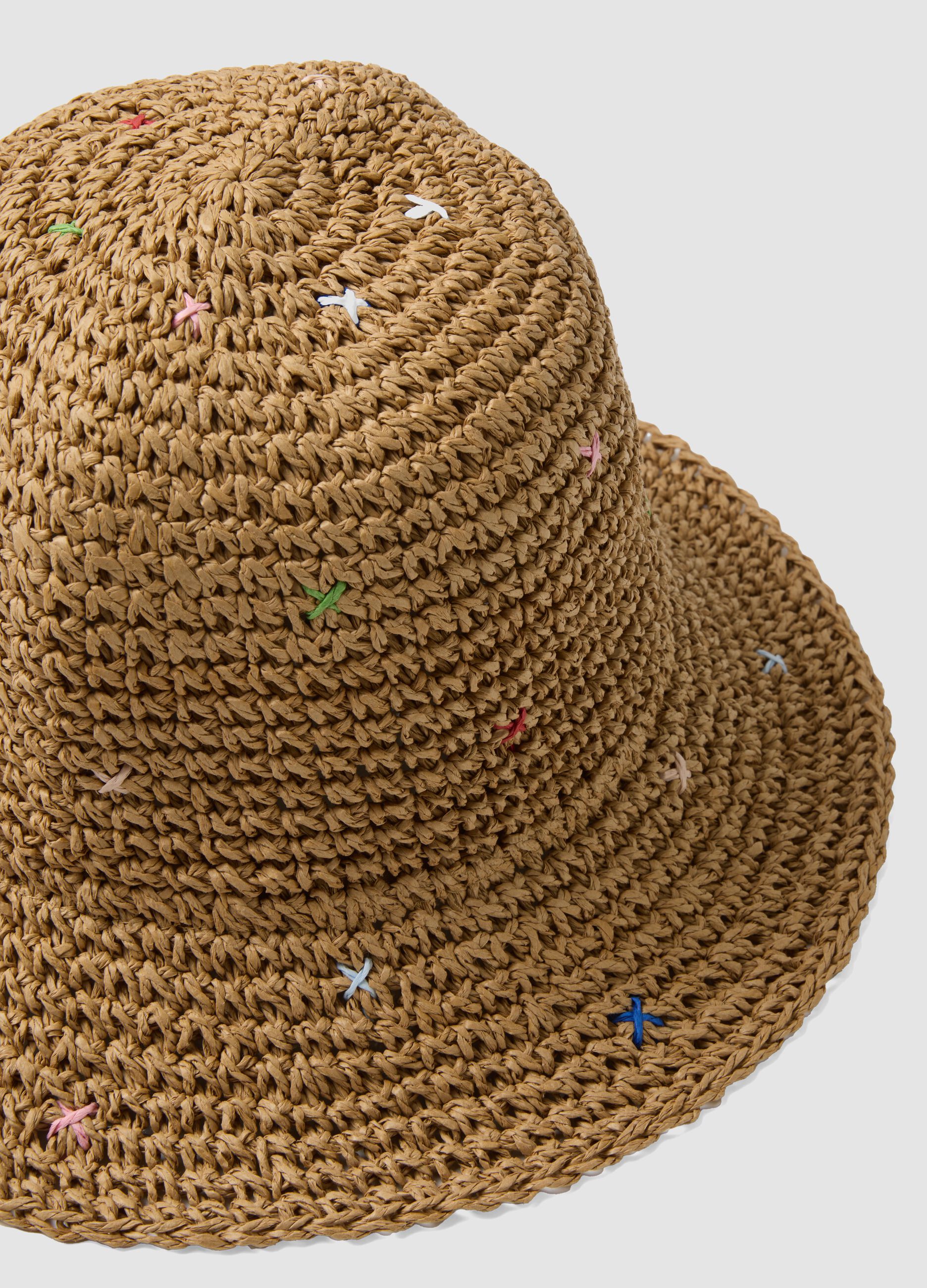 Beige pure paper-fabric hat with coloured threads