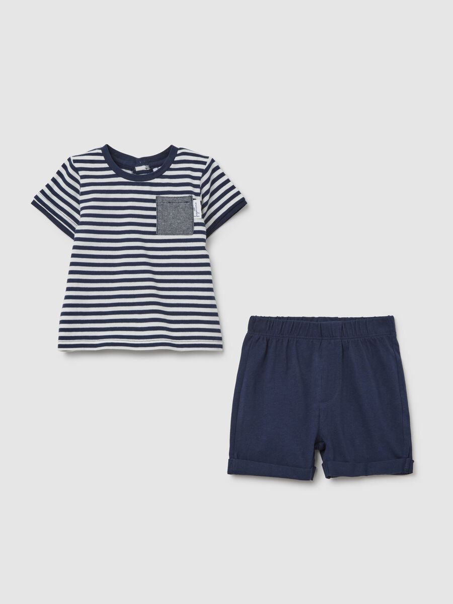Children's pure cotton multicolour set with blue and white stripes_0