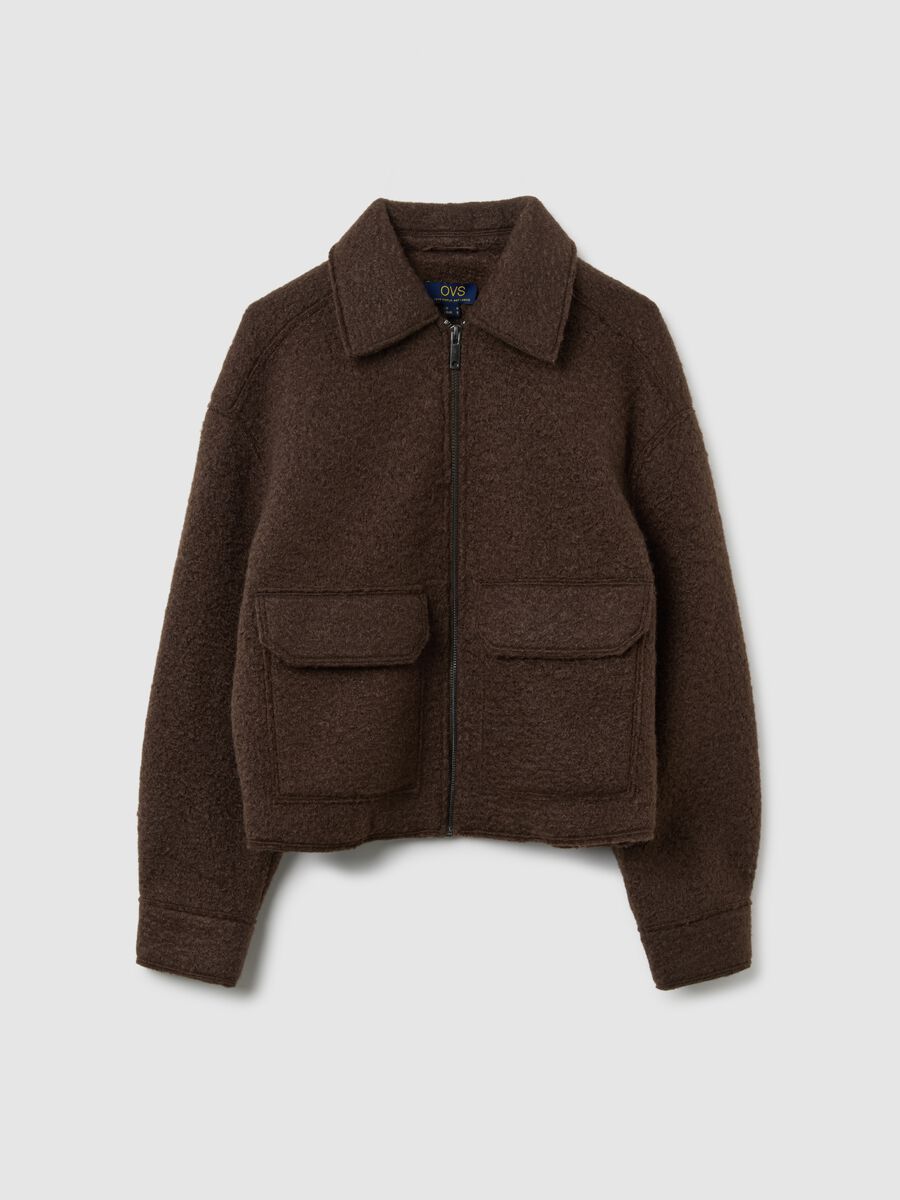 Brown regular fit jacket with zip_5