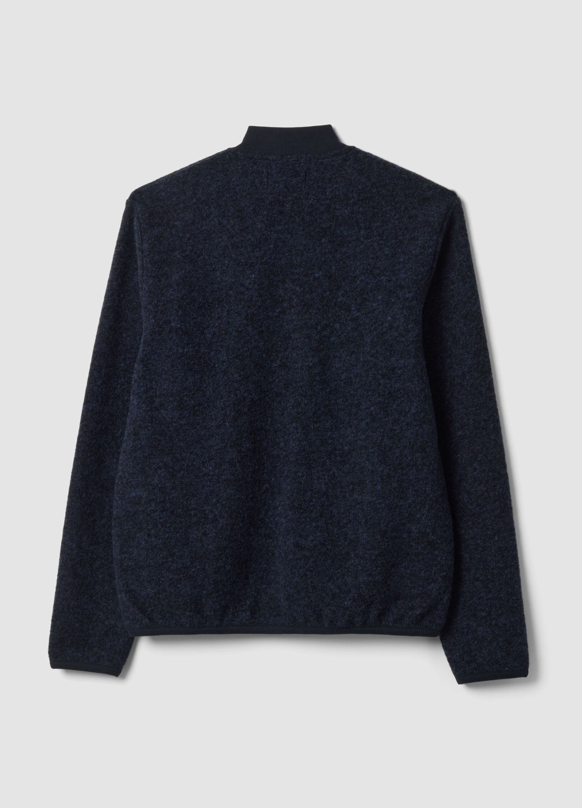 Blue wool-blend sweatshirt with ribbed collar