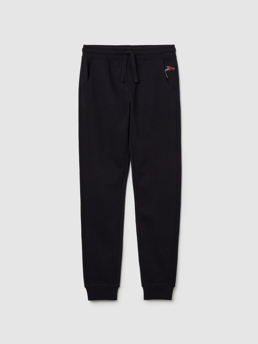 Boys' black joggers in pure cotton regular fit with embroidery_0