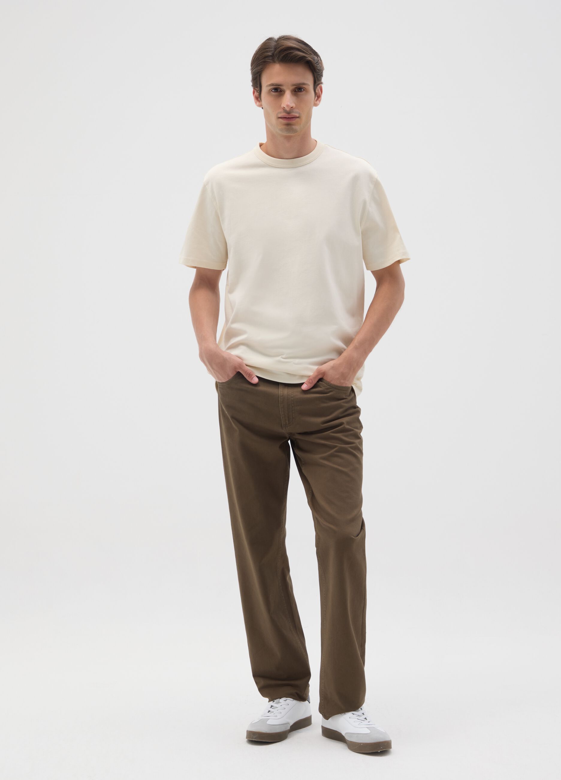 Brown pure cotton regular fit trousers