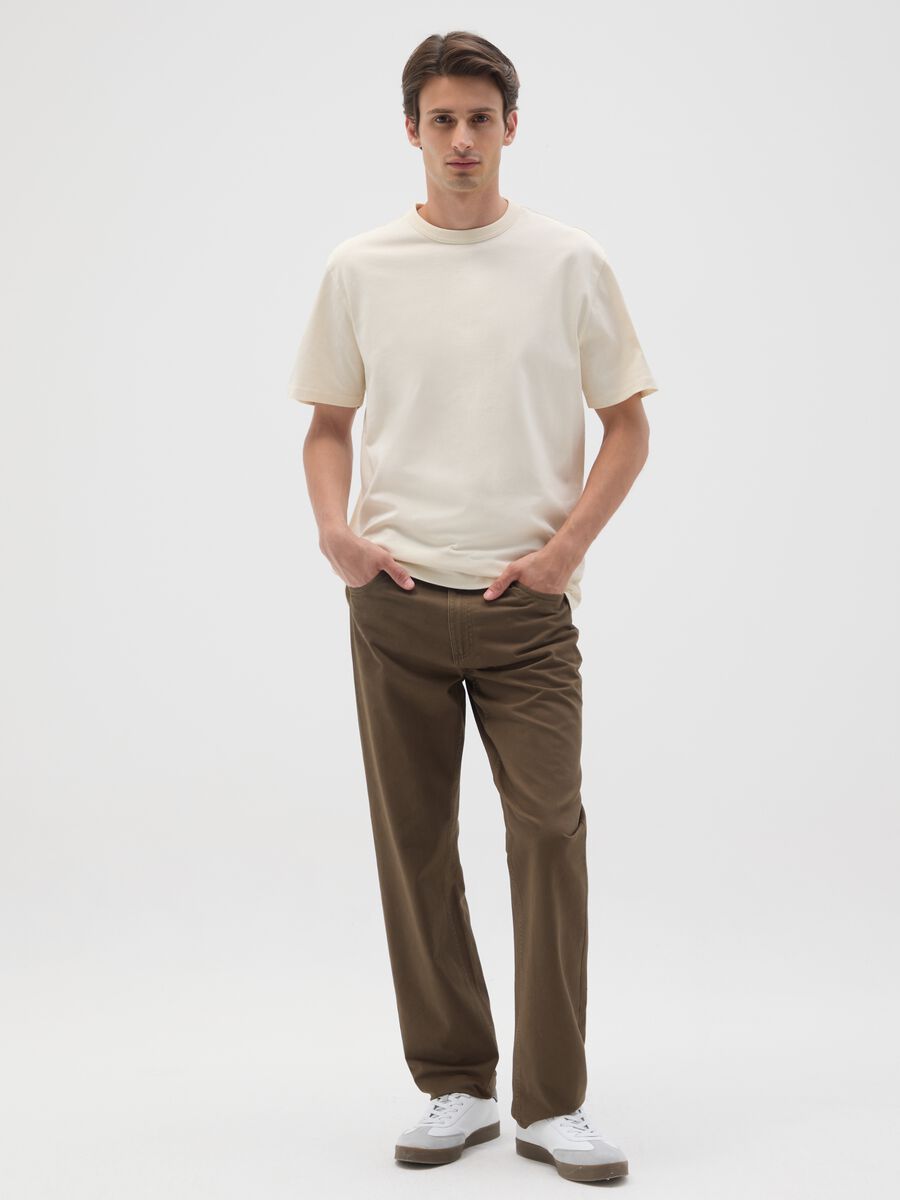 Brown pure cotton regular fit trousers_0