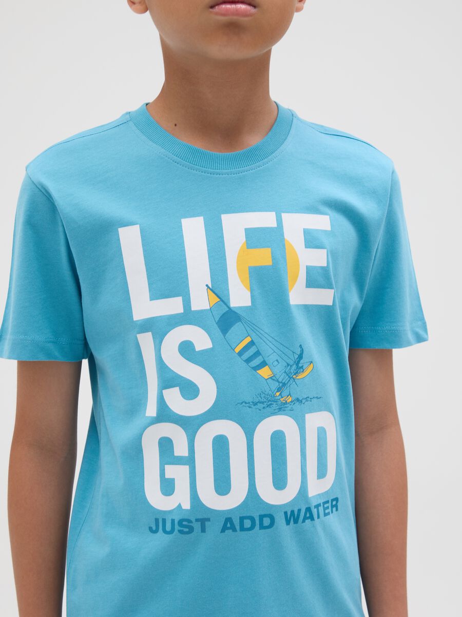T-shirt da ragazzo in puro cotone azzurra regular fit con stampa_2