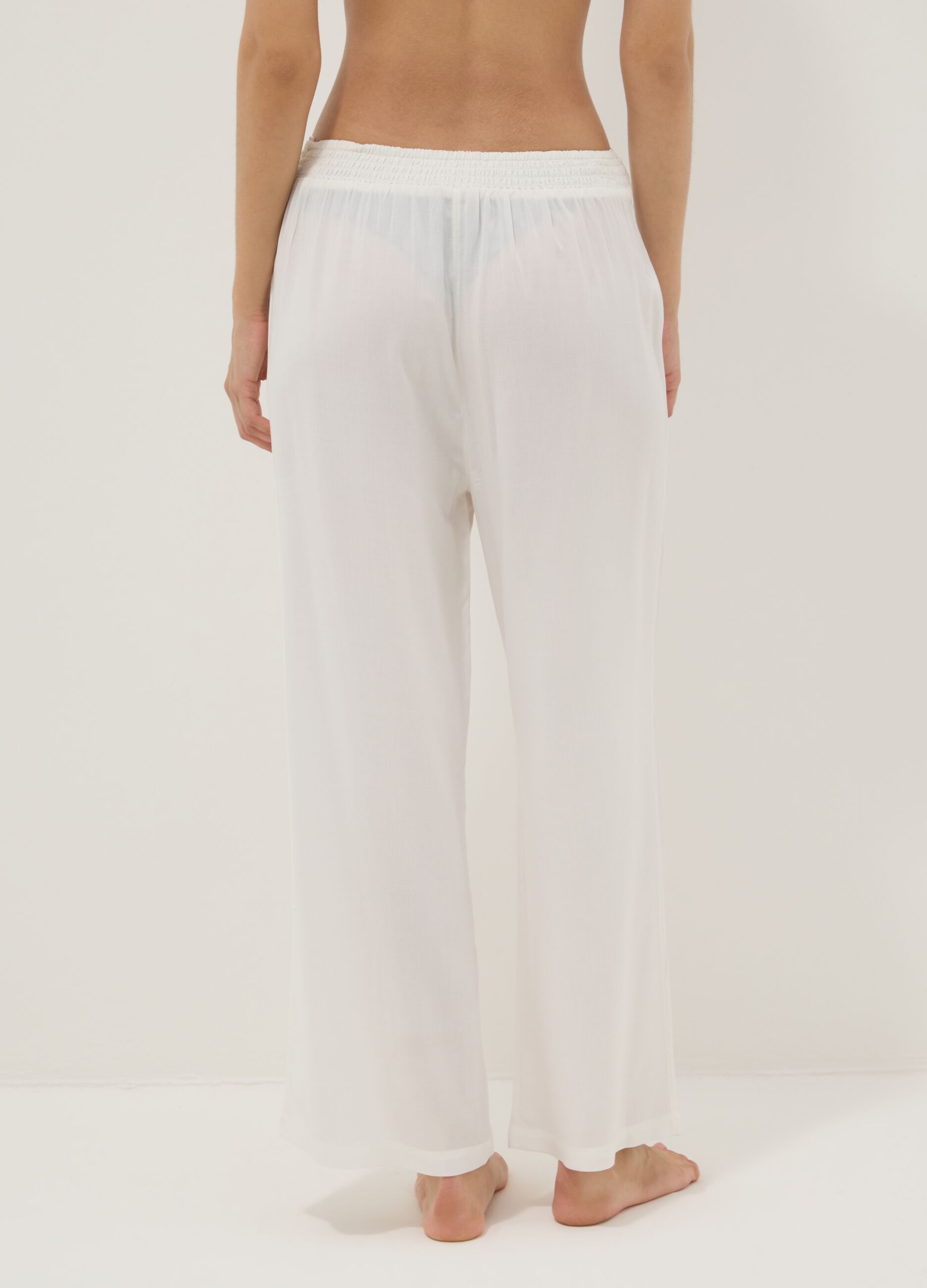 White pure viscose long trousers