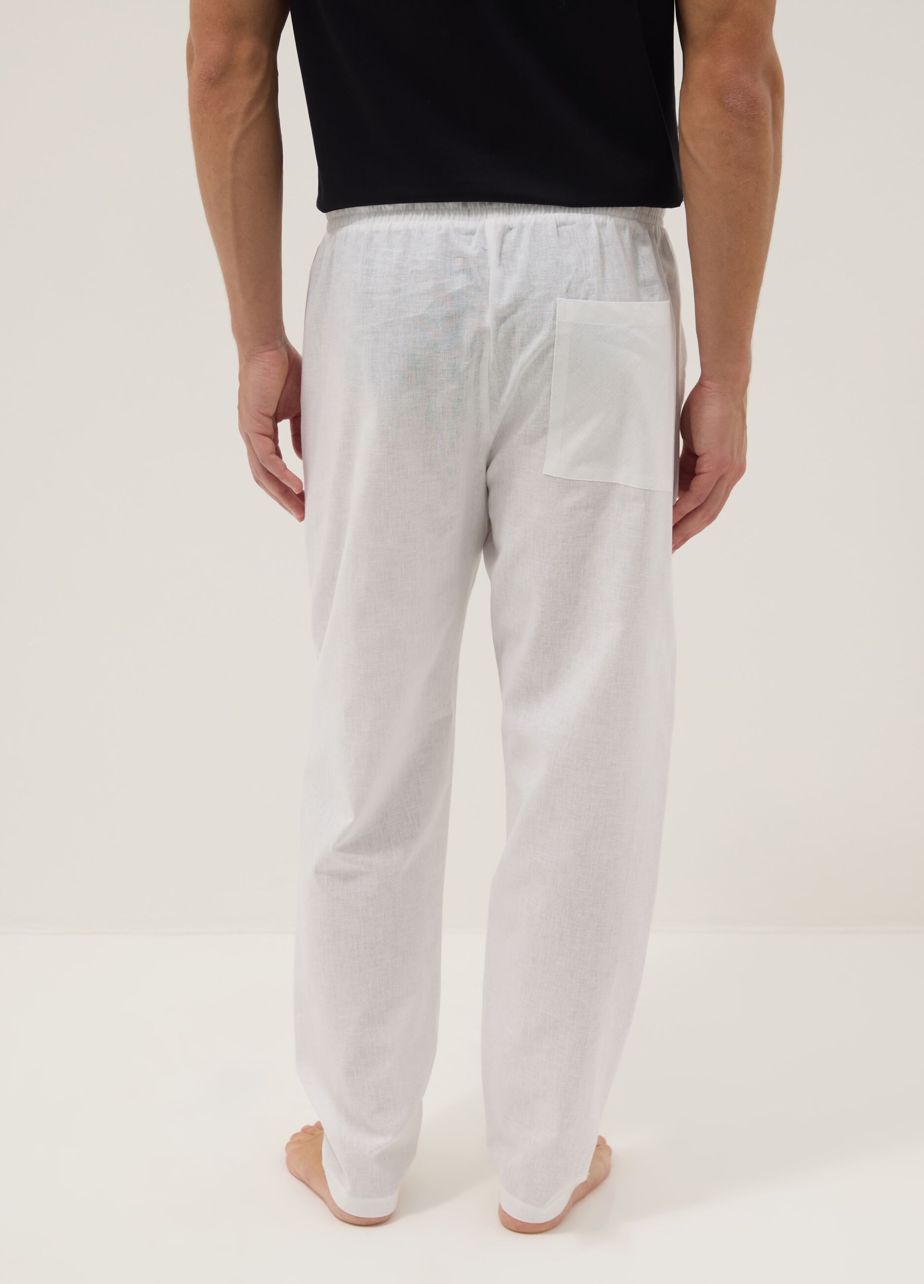 White cotton-linen blend pyjama trousers with relaxed fit