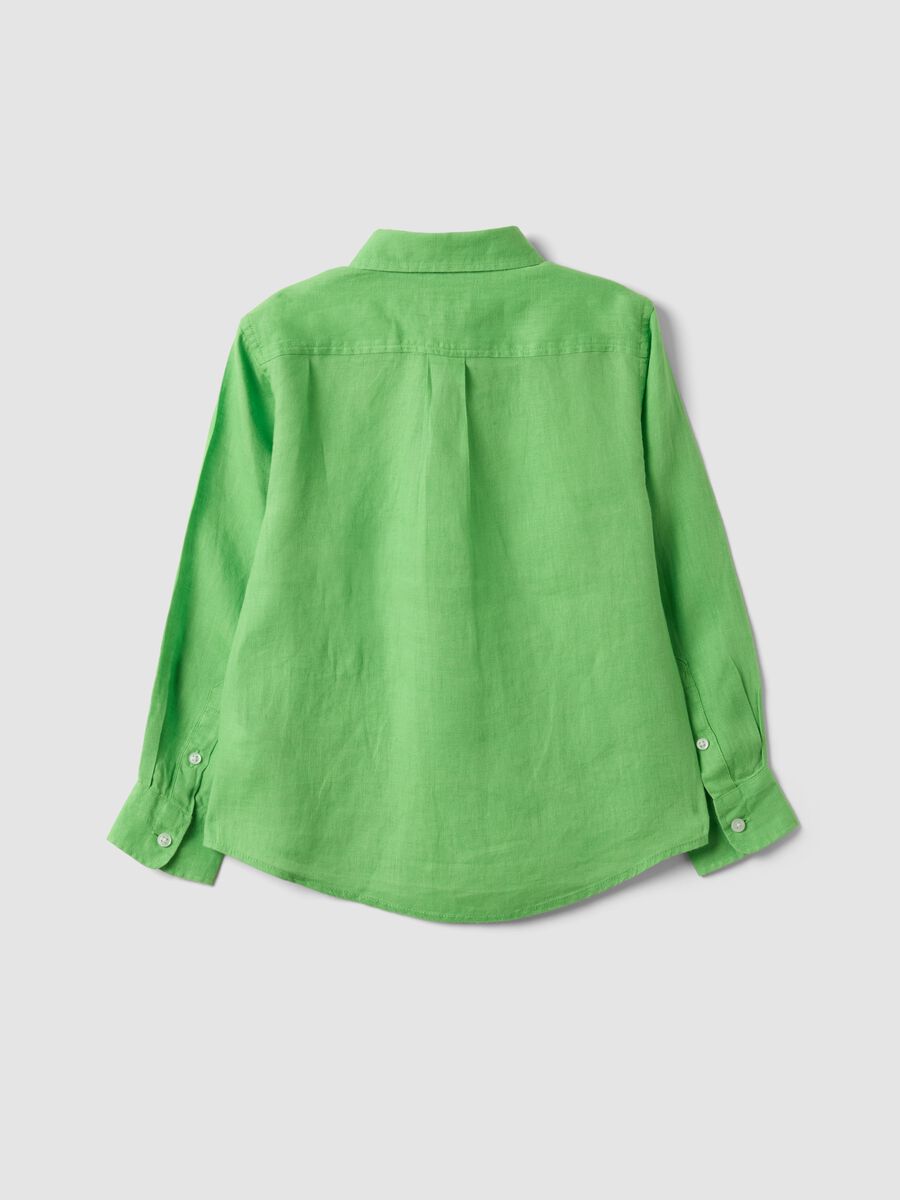 Camicia in puro lino verde oversize fit da bambino_1