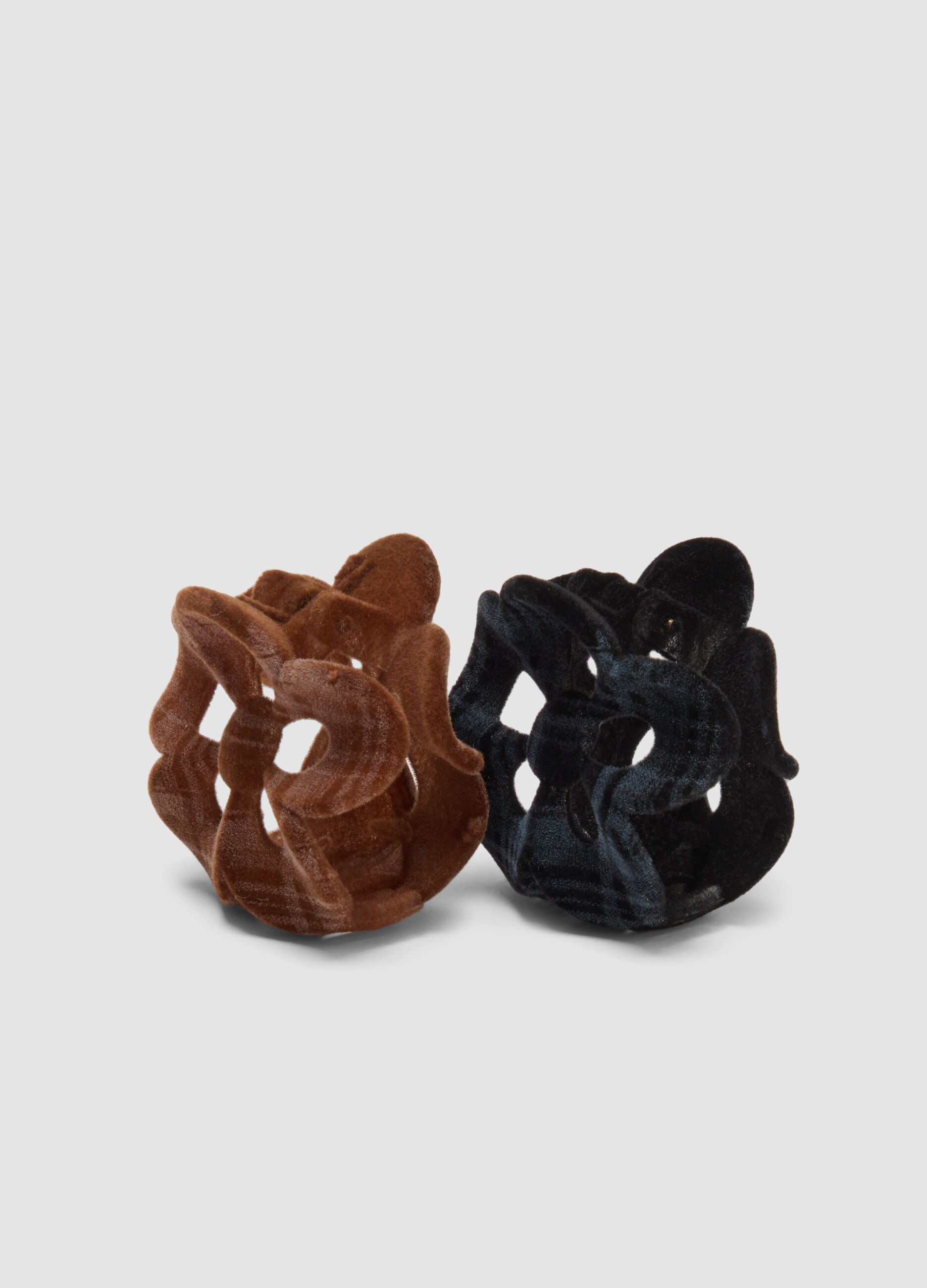 Brown and black floral hair clip set