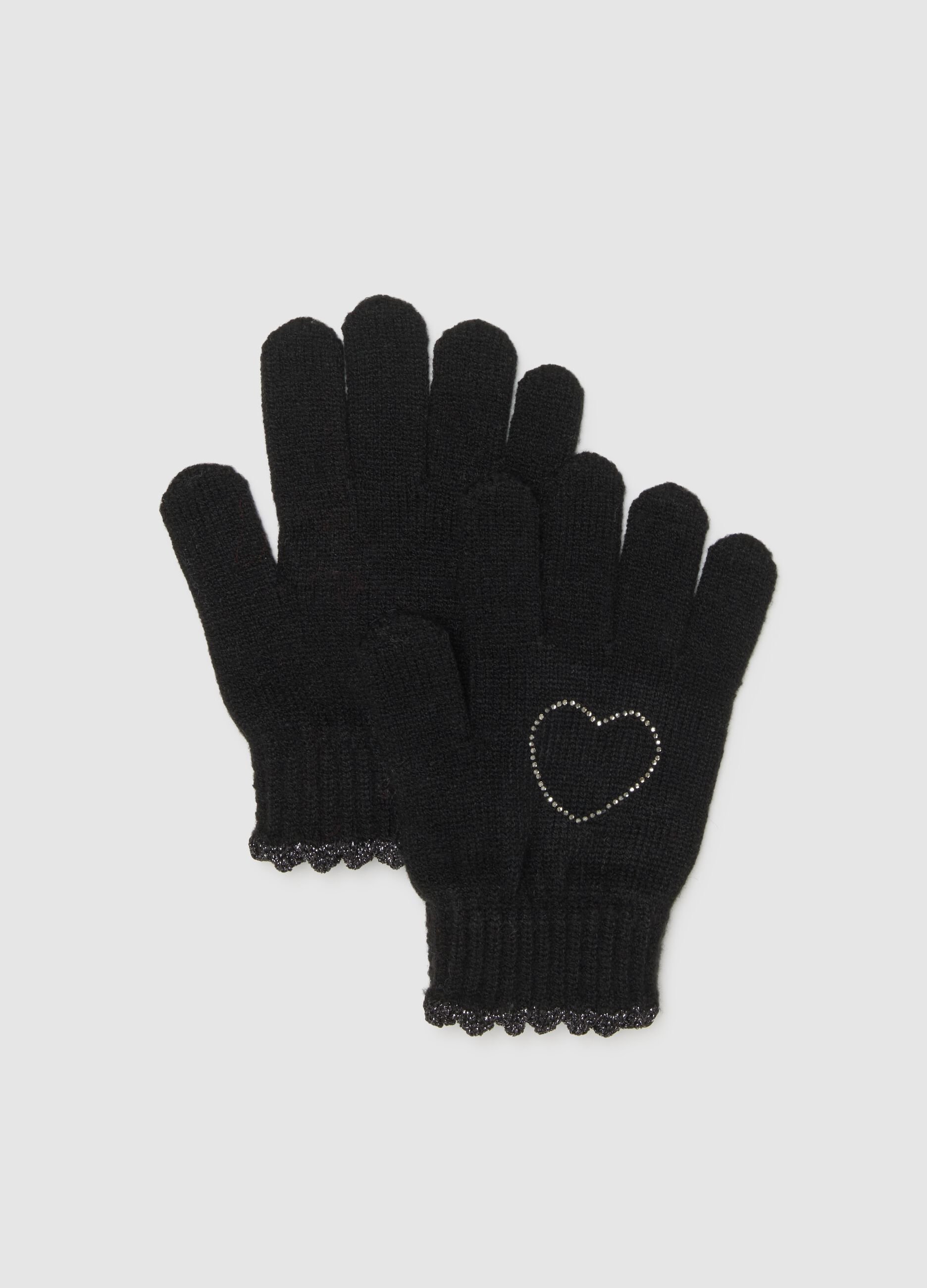 Girls' Black Knit Gloves