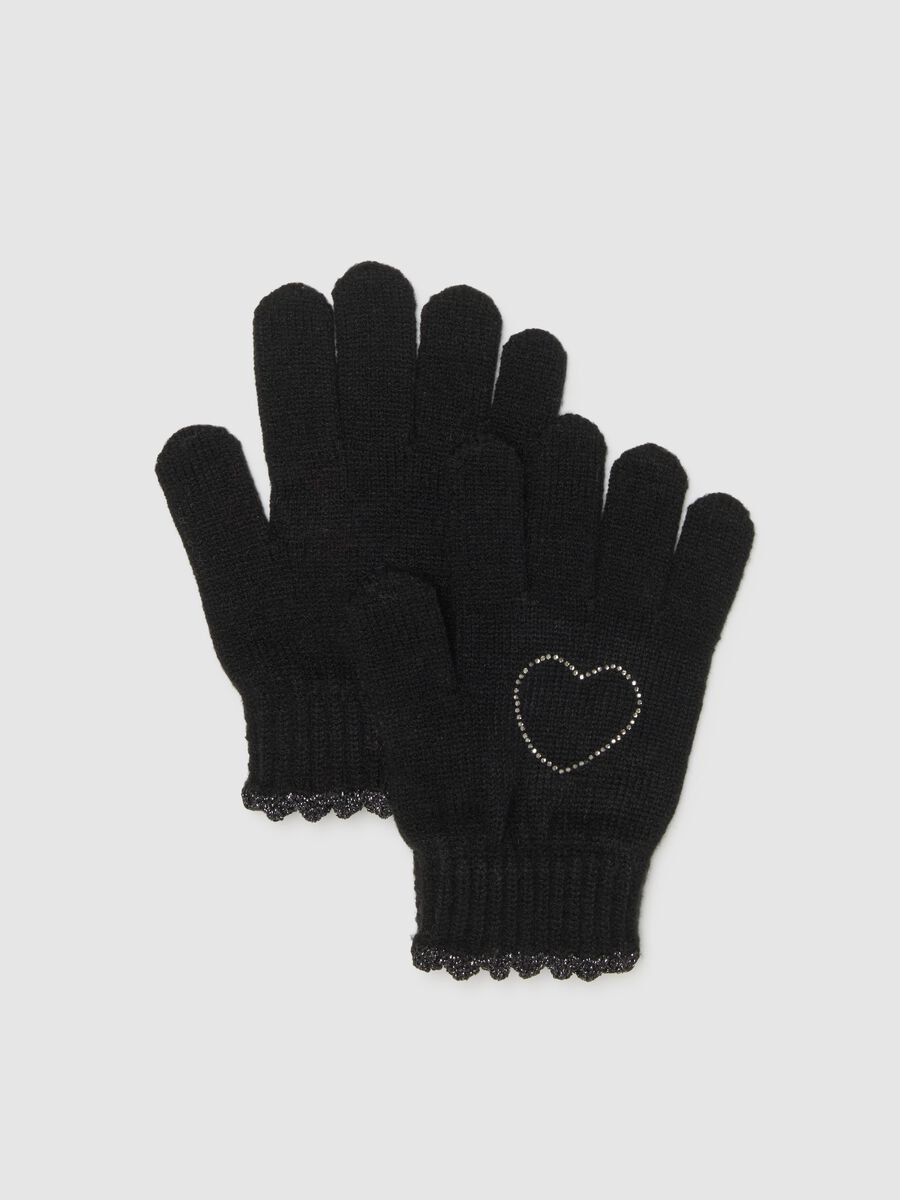 Girls' Black Knit Gloves_0