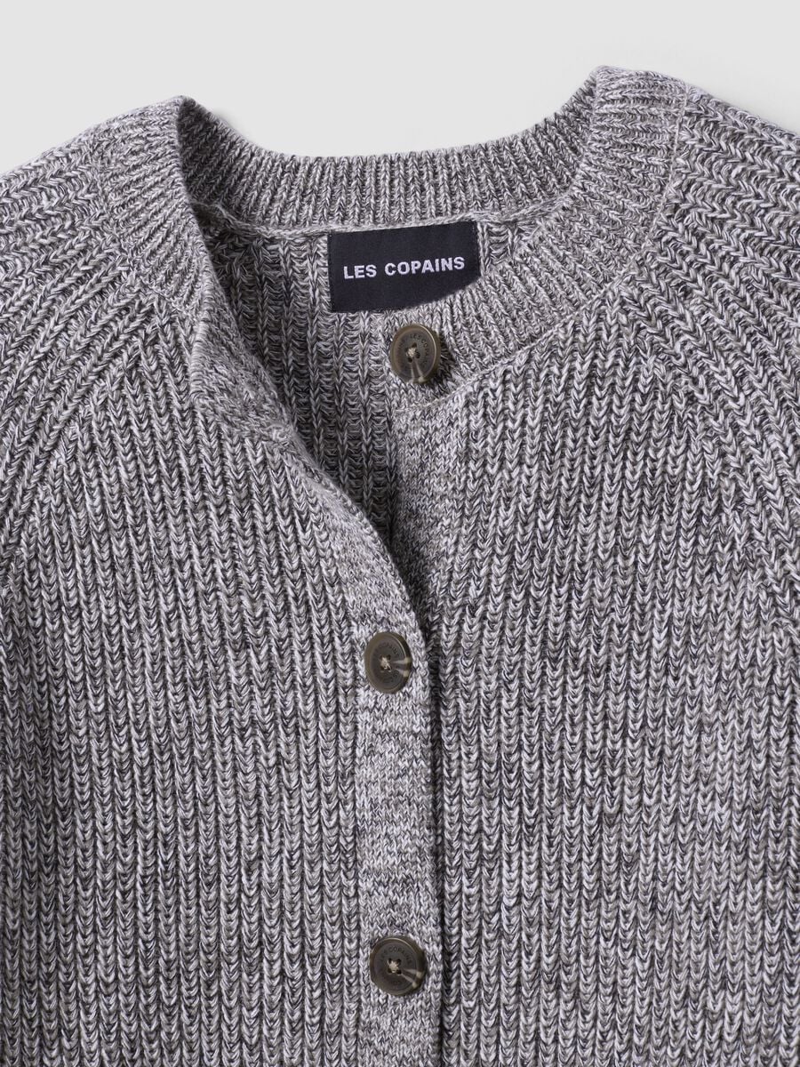 Cardigan grigio con lavorazione a maglia in puro cotone regular fit_2