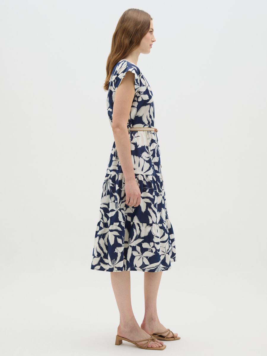 Women's long cotton dress with stretch multicolour regular fit and belt_1