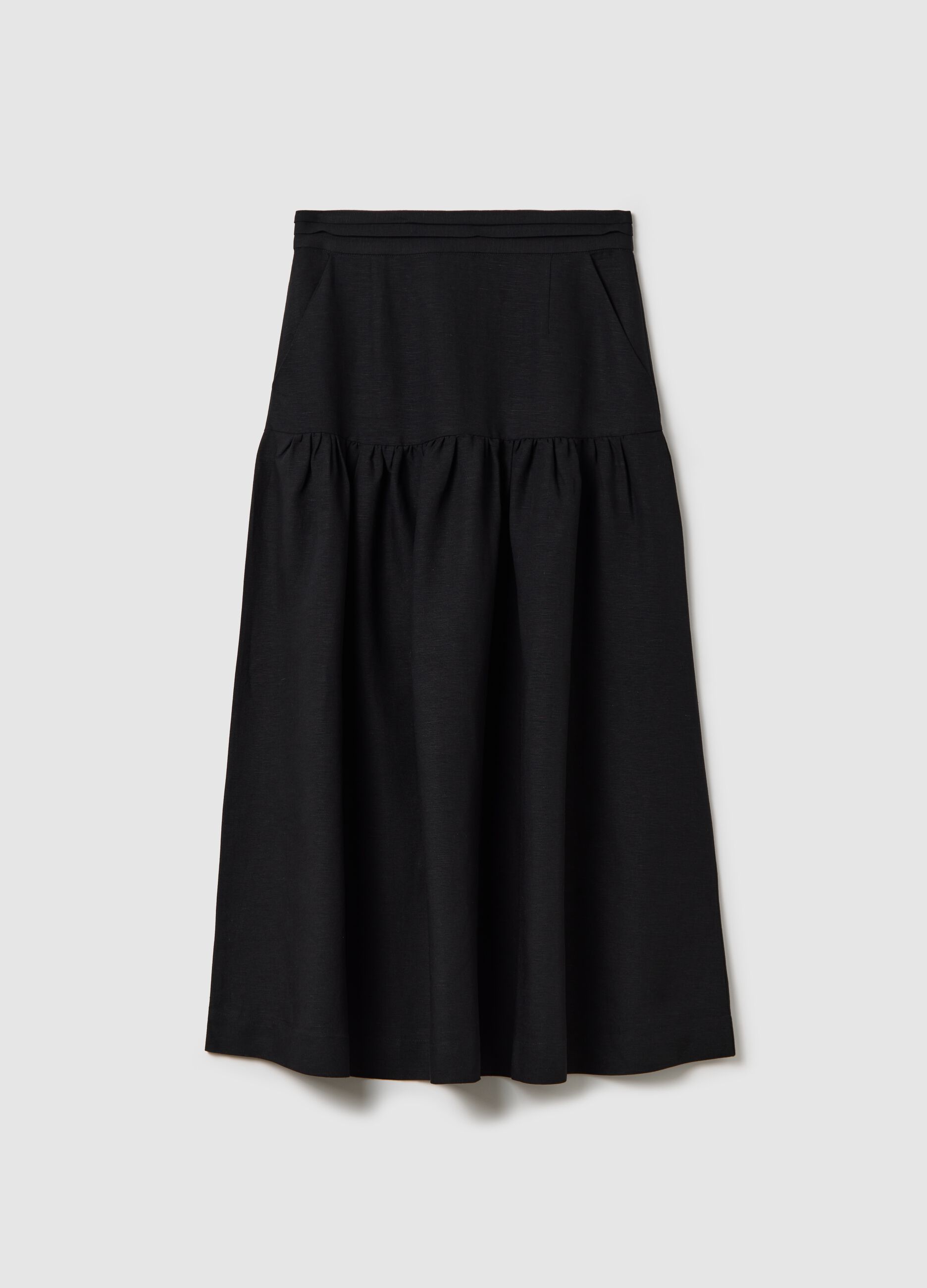 Long black skirt in linen and viscose