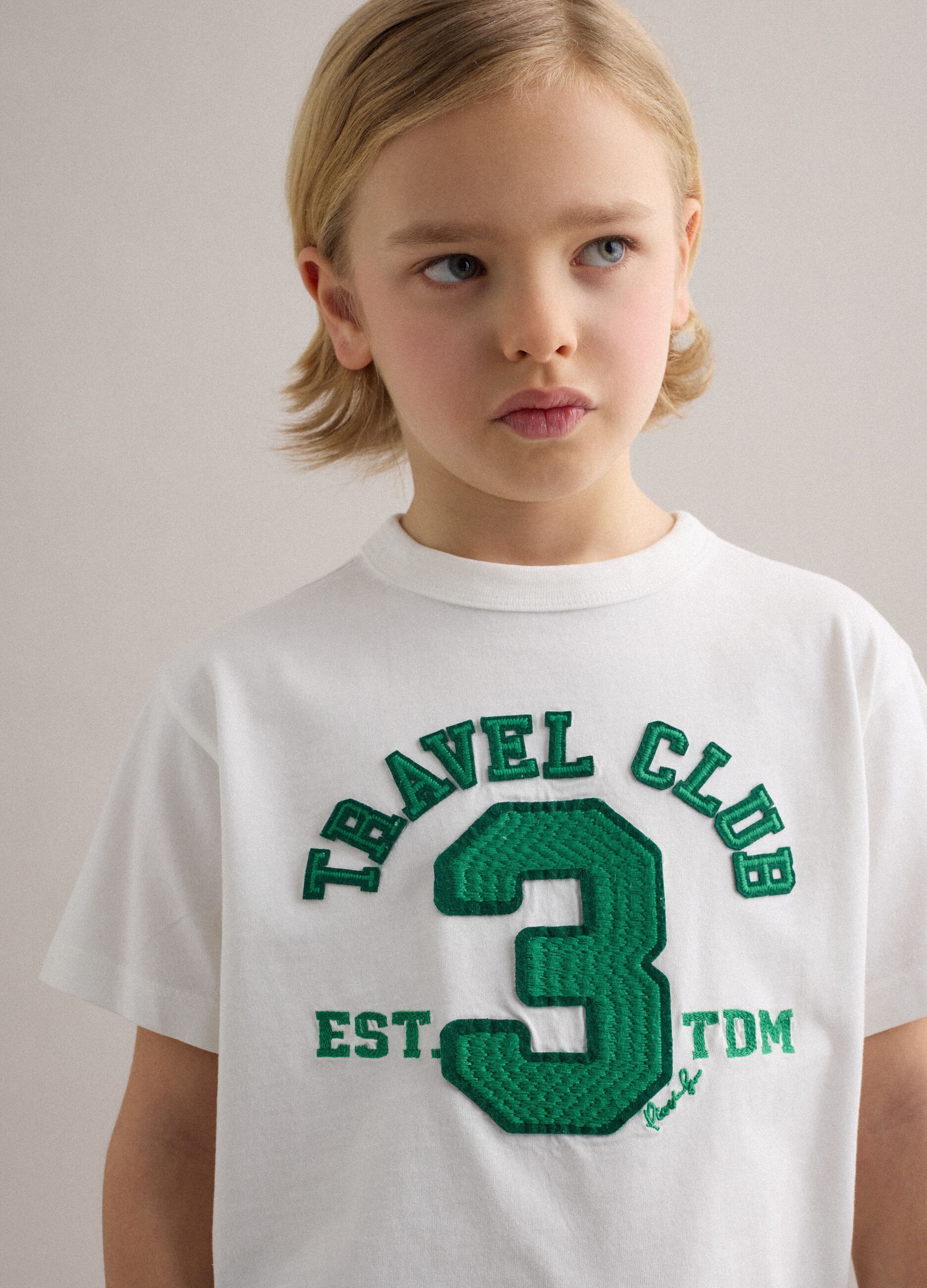 Pure cotton white children's T-shirt regular fit with print