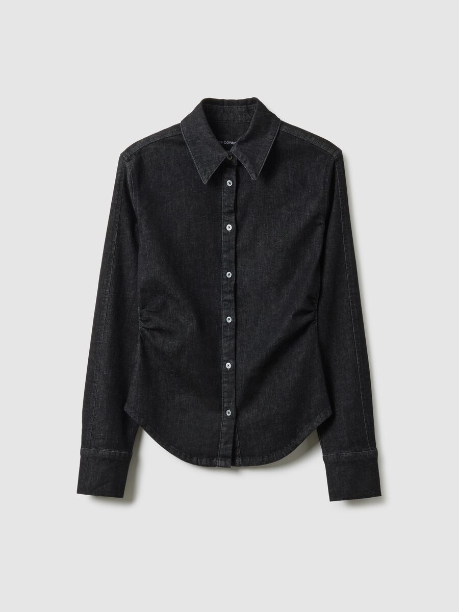 Black Stretch Cotton Long Sleeve Slim Fit Shirt_0