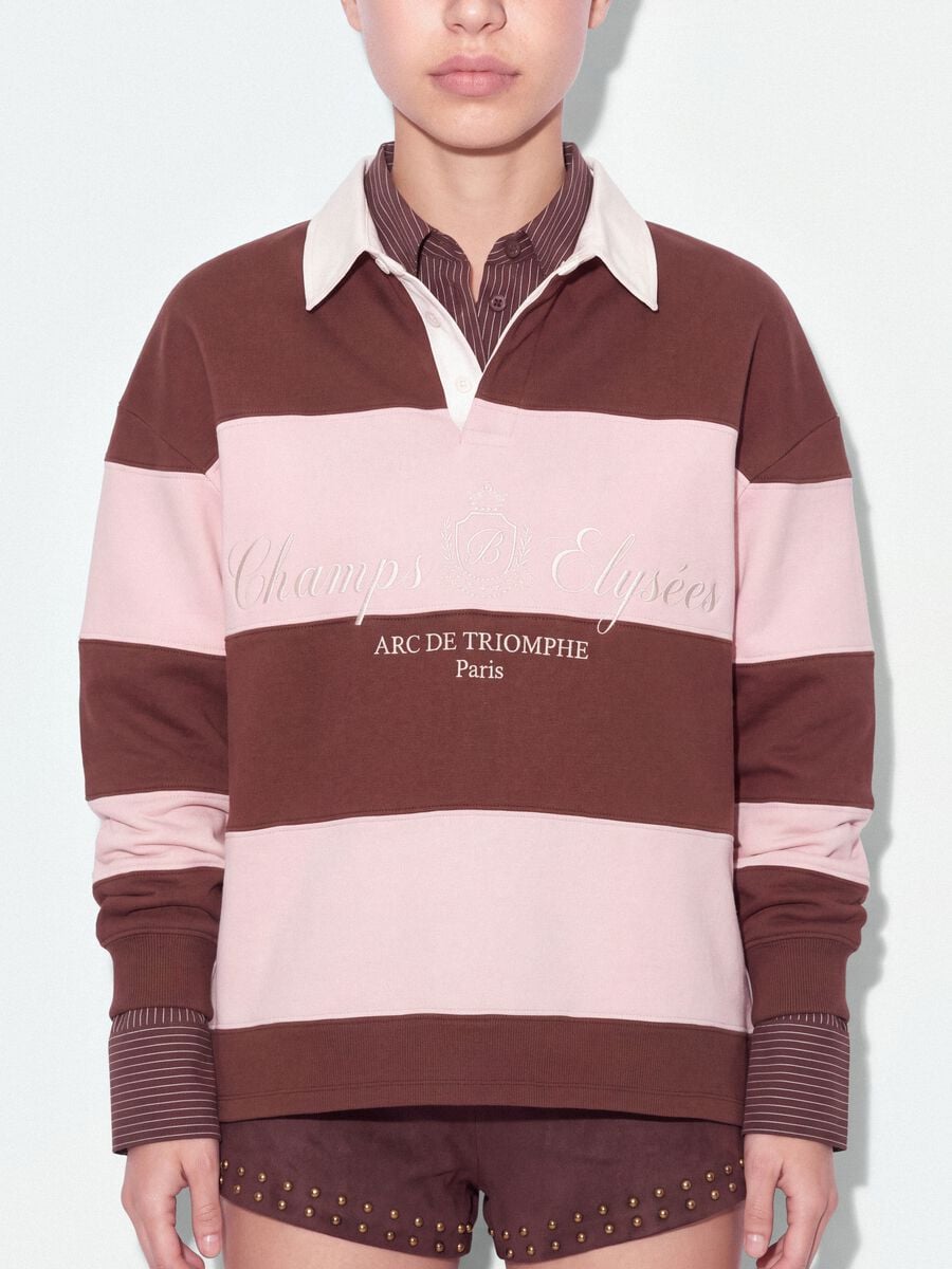 Brown striped cotton-blend sweatshirt with collar, relaxed fit_3