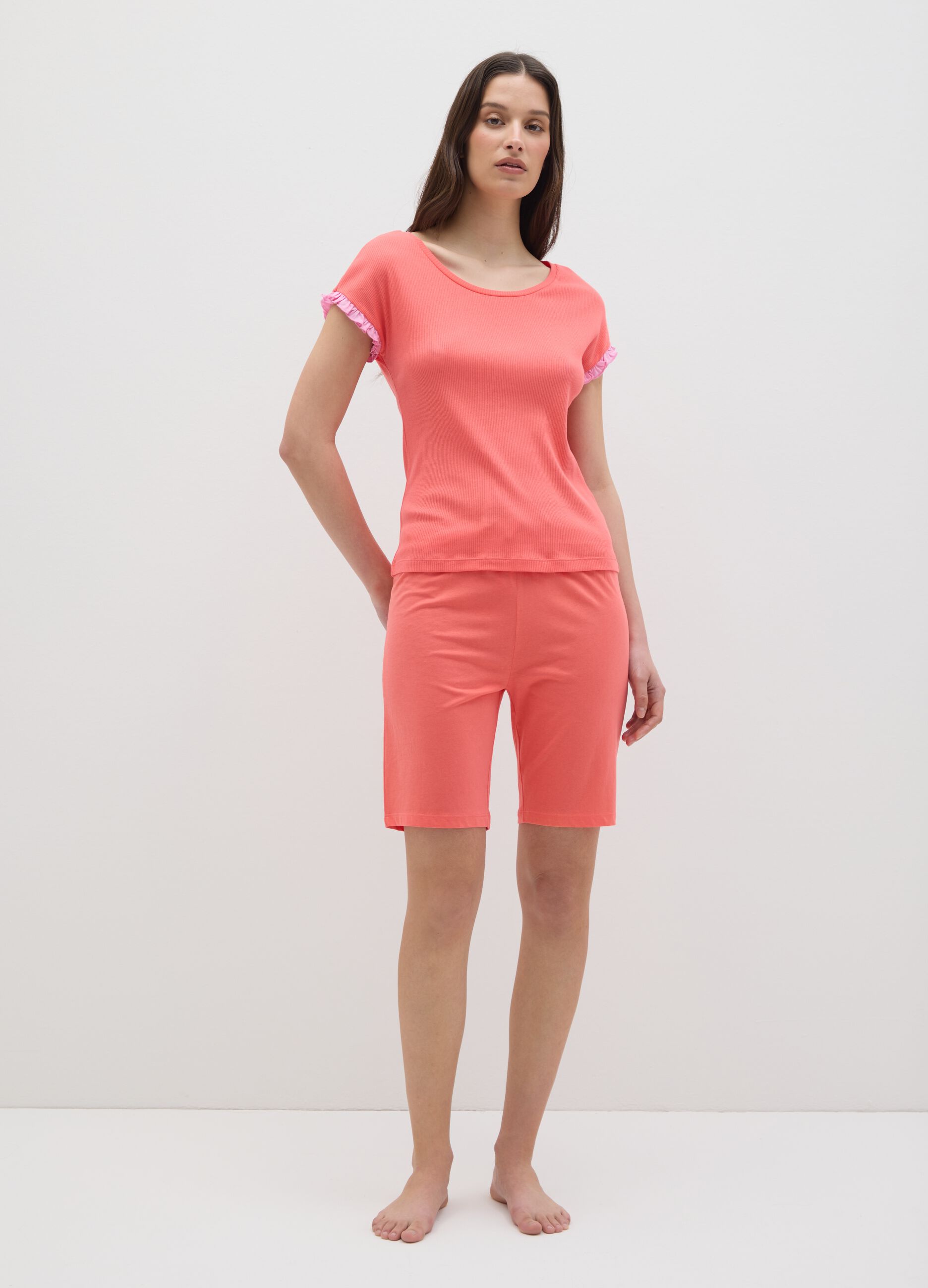 Women's summer outfit in pure pink cotton, regular fit