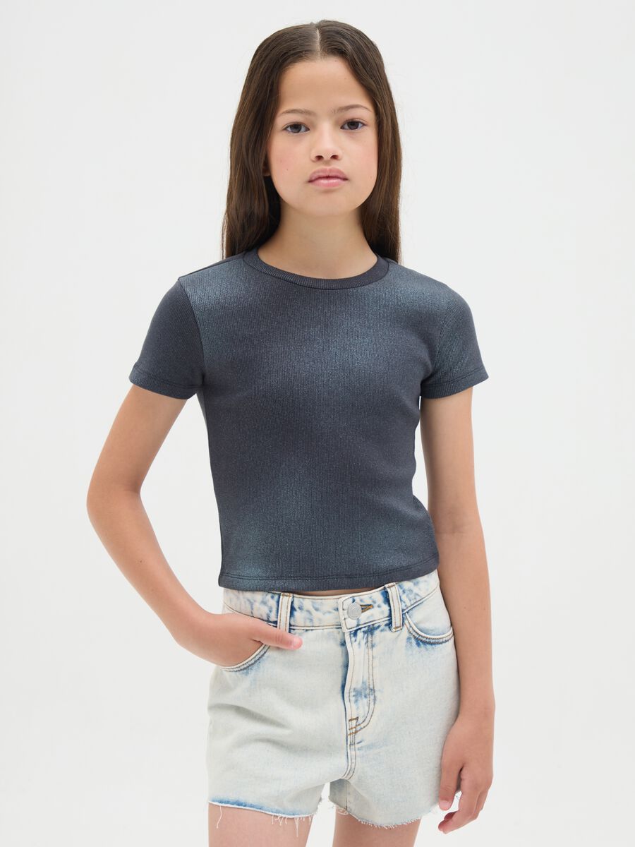 Girls' black stretch cotton T-shirt regular fit_0
