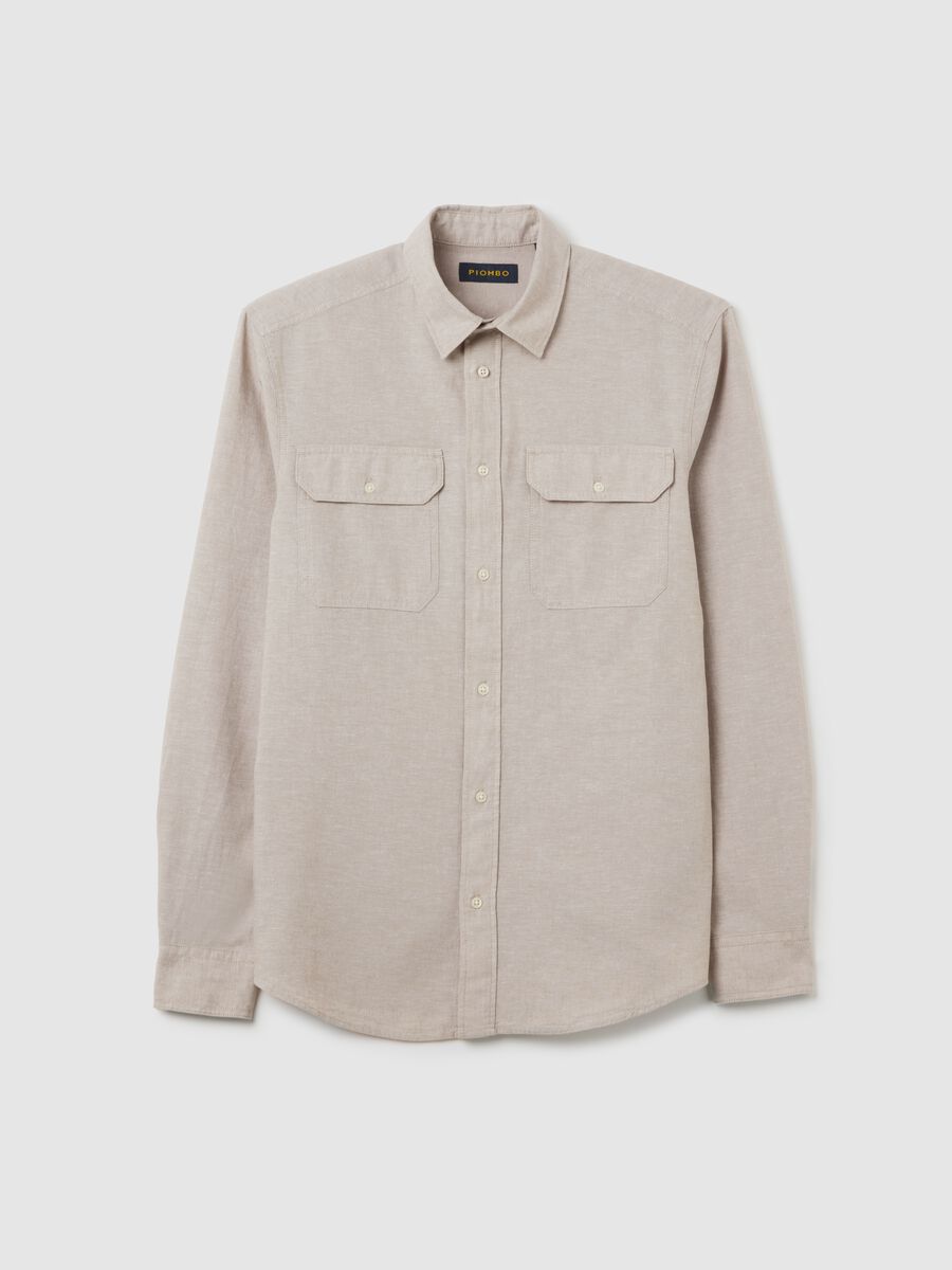 Beige Cotton and Linen Shirt by Piombo_4