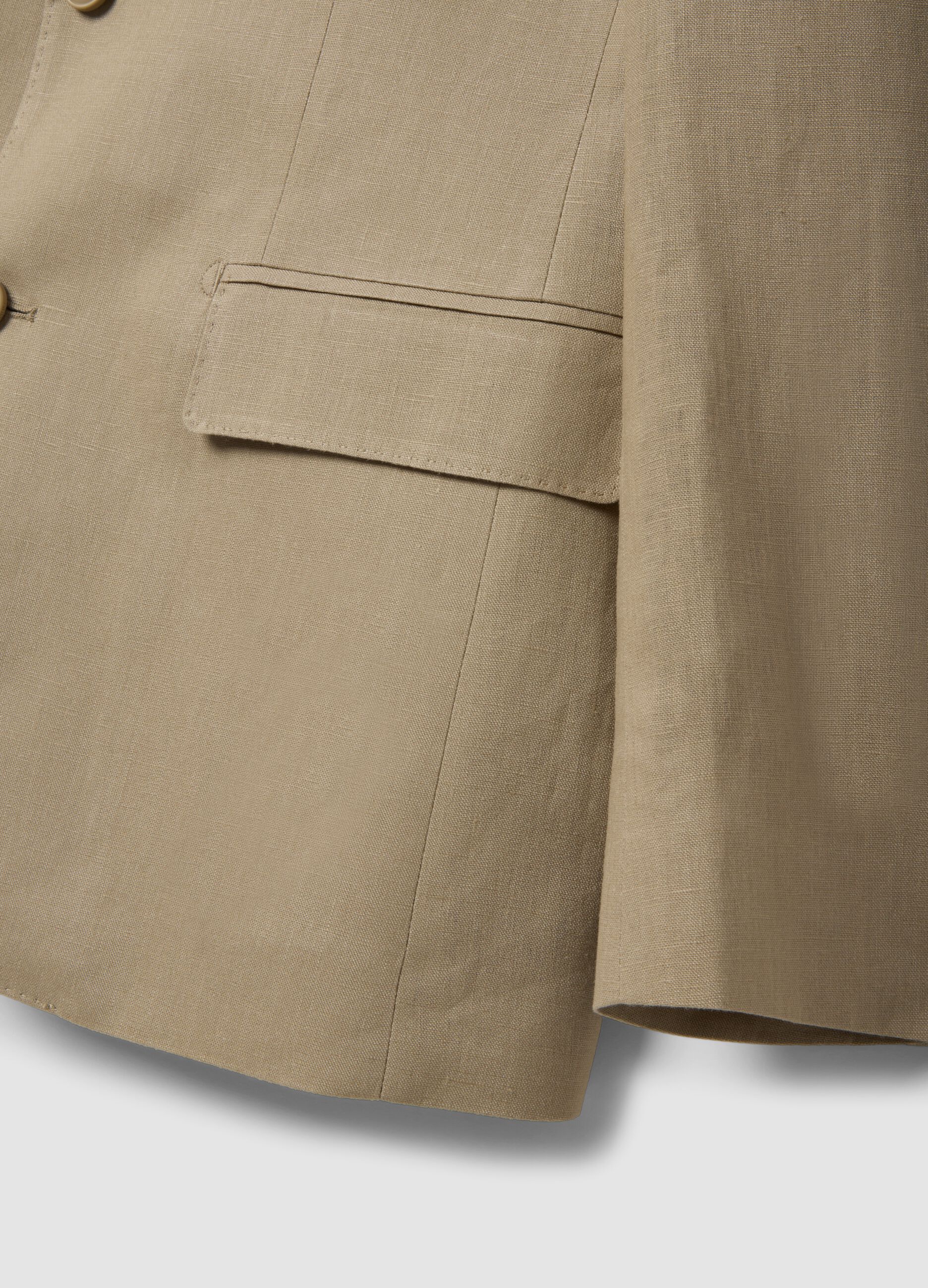 Beige Pure Linen Slim Fit Blazer