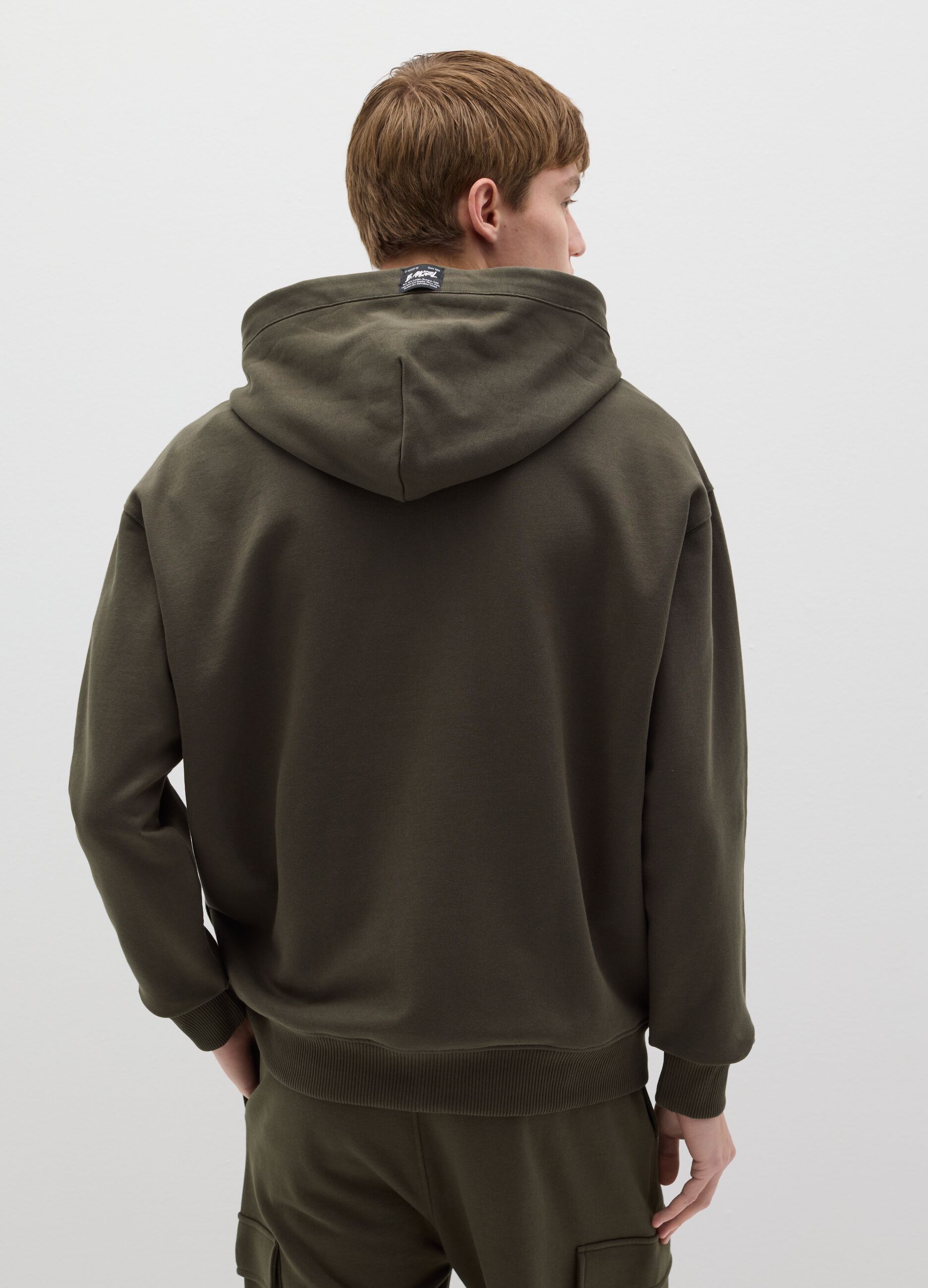 Over-fit full-zip sweatshirt in cotton with hood