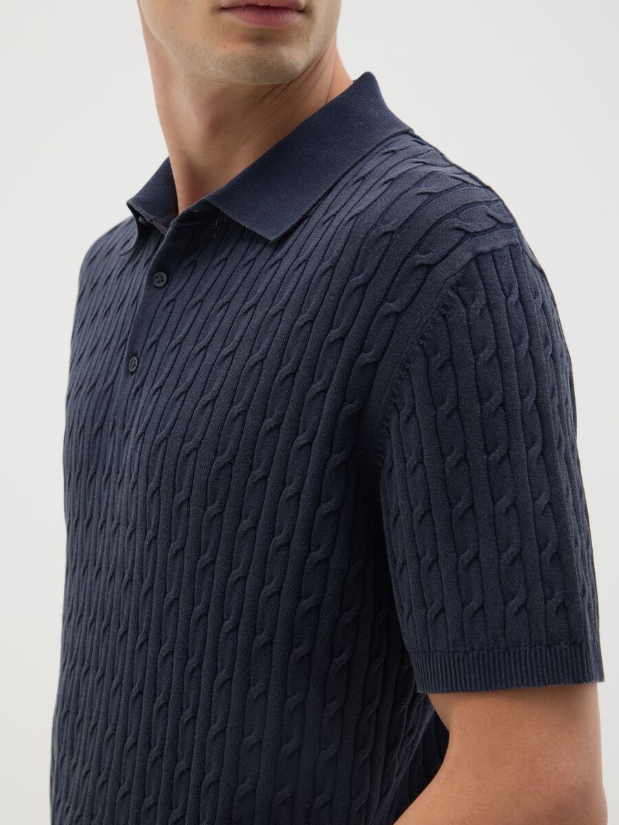 Maglia in puro cotone blu con colletto classico_3