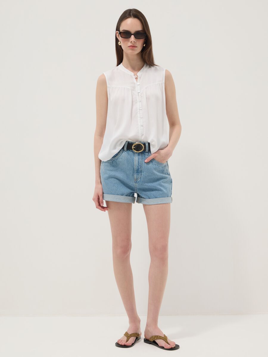 Shorts in denim azzurro in puro cotone mom fit_0