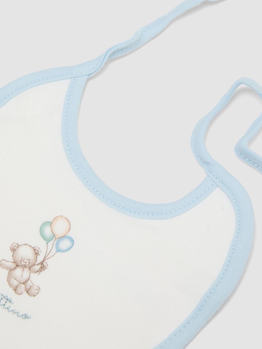 Bipack di bavaglini azzurri e gialli in puro cotone organico con stampe per neonato_2